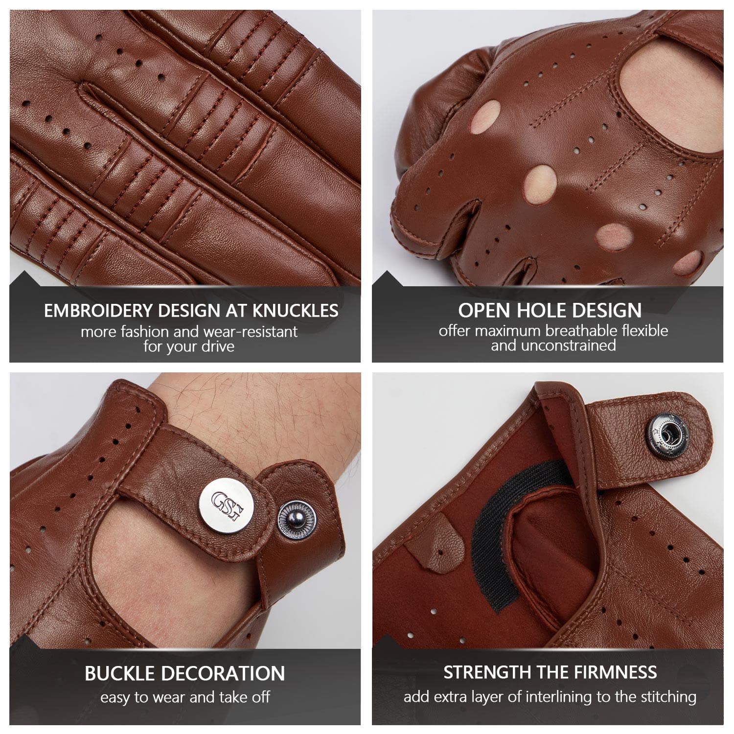Gsg Men Genuine Leather Gloves Brown Unlined Biking Touchscreen Driving Gloves Large Palm Hole