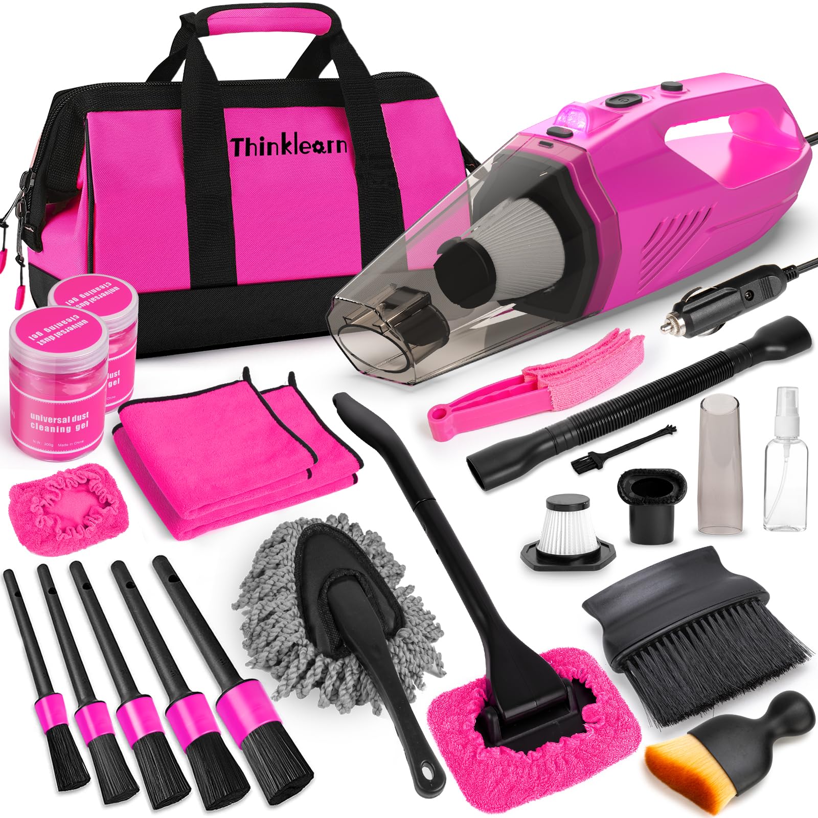 Thinklearn Car Cleaning Kit, Car Vacuum Detailing Kit Interior With High Power Handheld Vacuum, Including 7Pcs Detailing Brush S