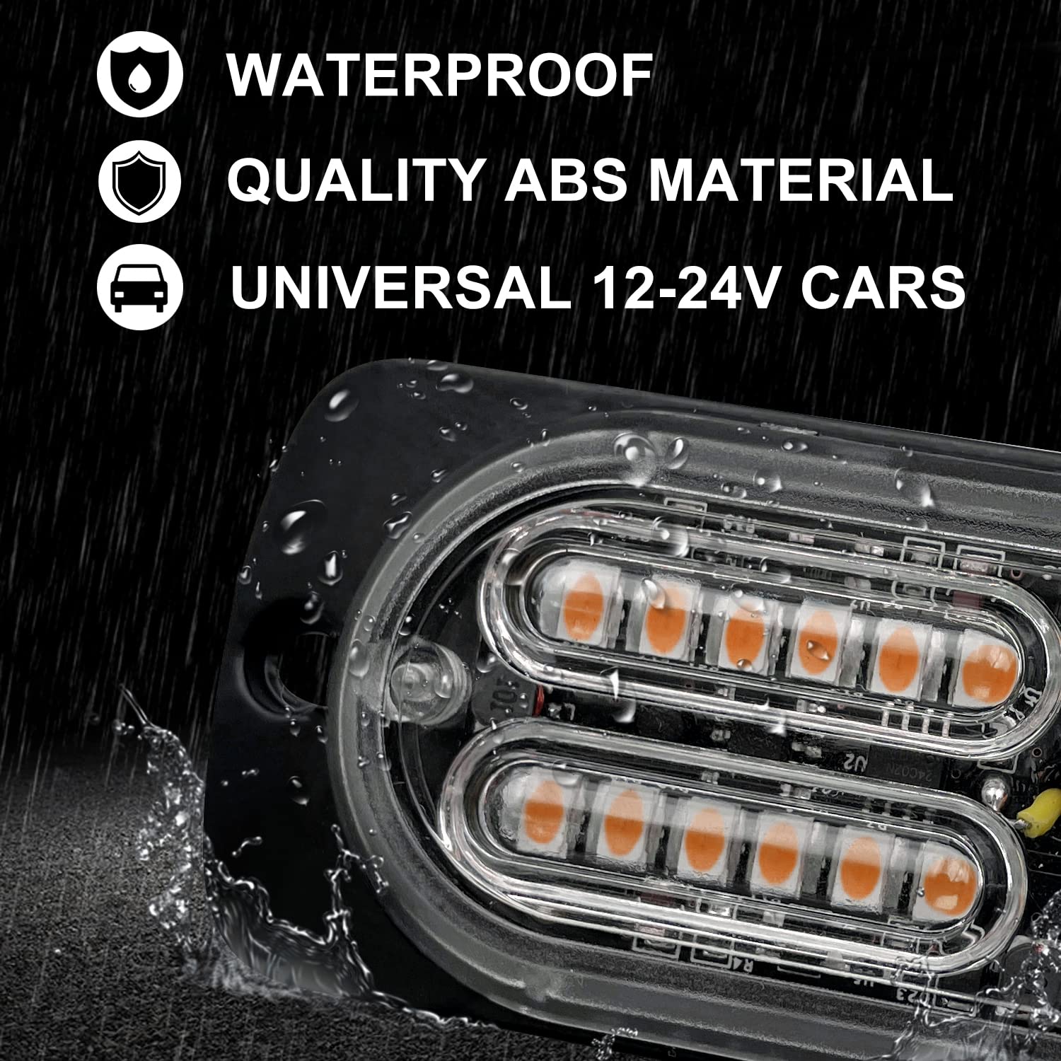 EASE2U E 20-LED Amber Strobe Light Bar - Waterproof, 12-24V, Purple, 32 Flashing Modes, 4PCS for Car Truck SUV Van