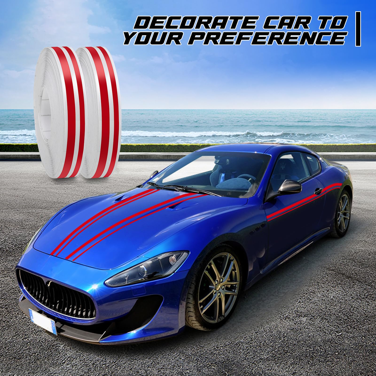 Spurtar Car Pinstripe Tape - Red Vinyl Automotive Decals, 2 Rolls x 32Ft, Fine Line Stripes, Model AEX0018C2-WIFBUS2
