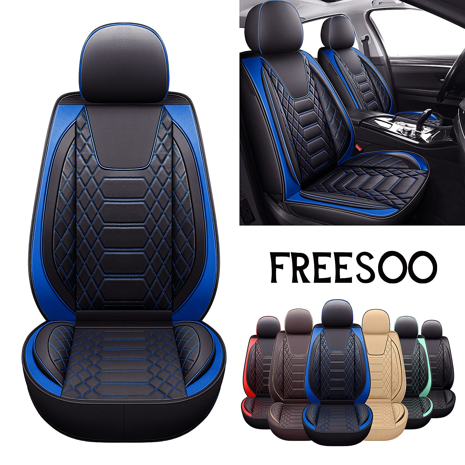 Freesoo Car Seat Covers Front Only 2Pcs, Leather Driver Seat Cover Protector Airbag Compatible Universal Fit For Sedan Suv Pick-