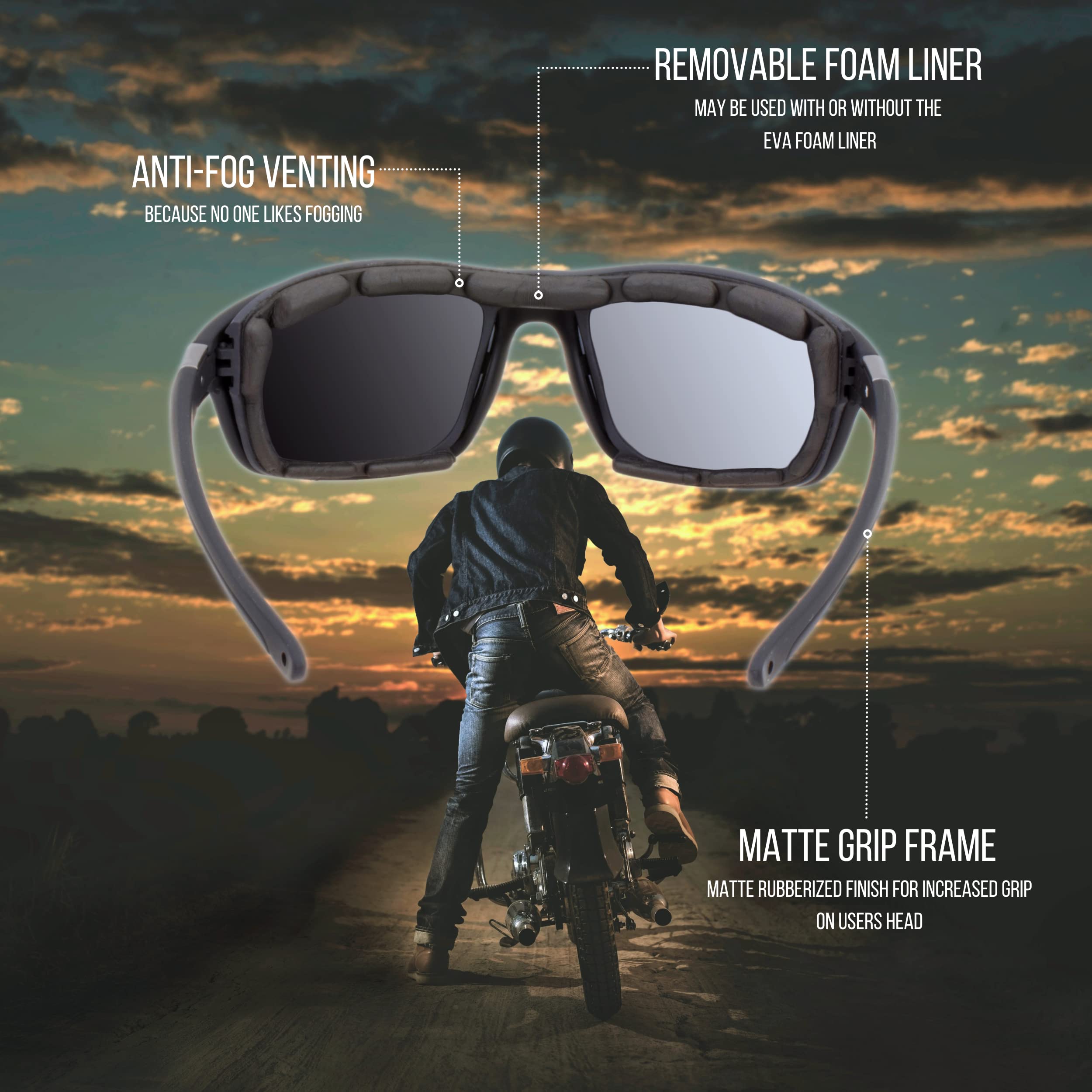 Wynd Blocker Airdam Sunglasses Motorcycle Riding, Driving, Fishing, Boating Wrap (Black Matte, Amber)