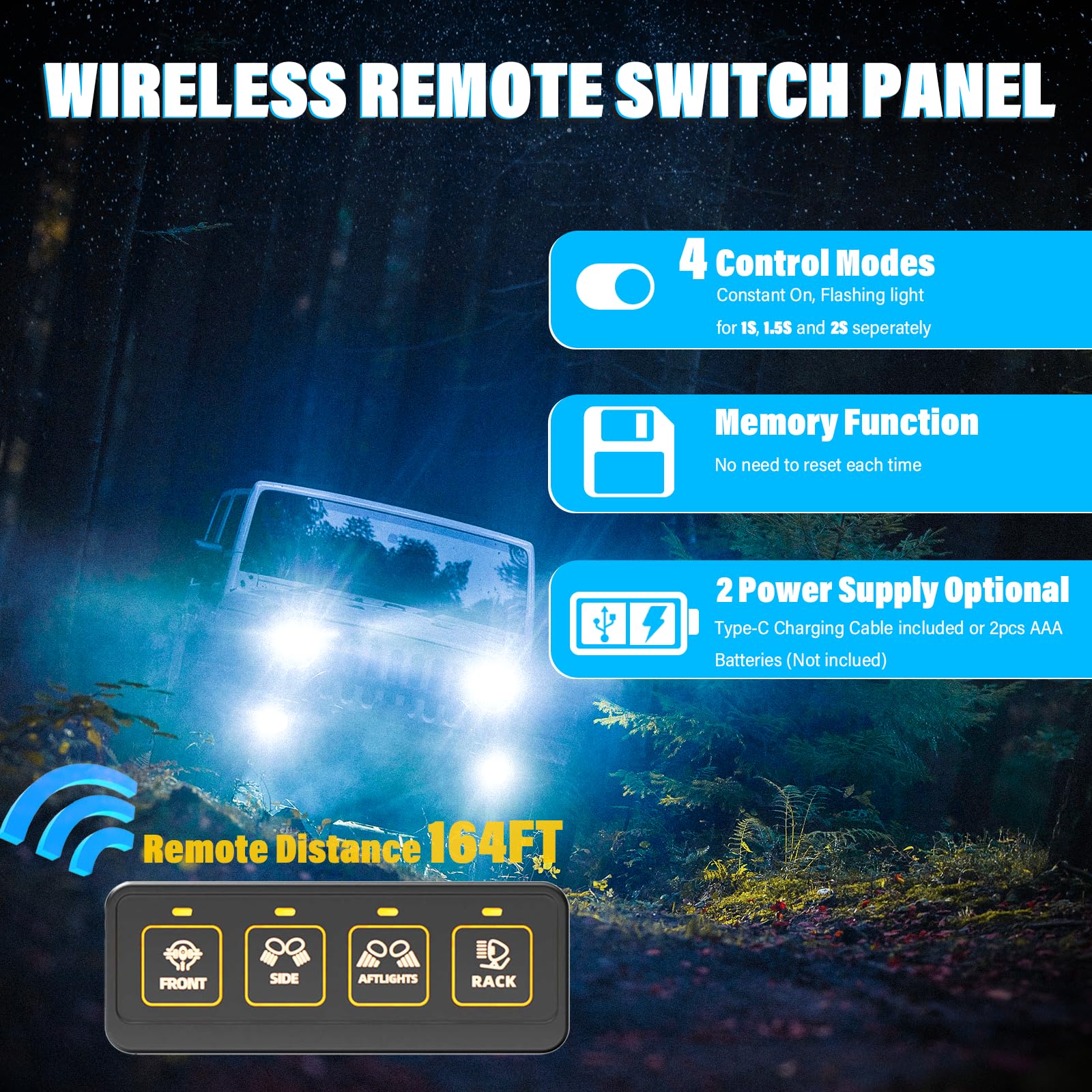 FLY KAN 4 Gang Multifunction Switch Panel, Wireless Remote Control Offroad Light Switch Panel Waterproof Universal Circuit IC Co
