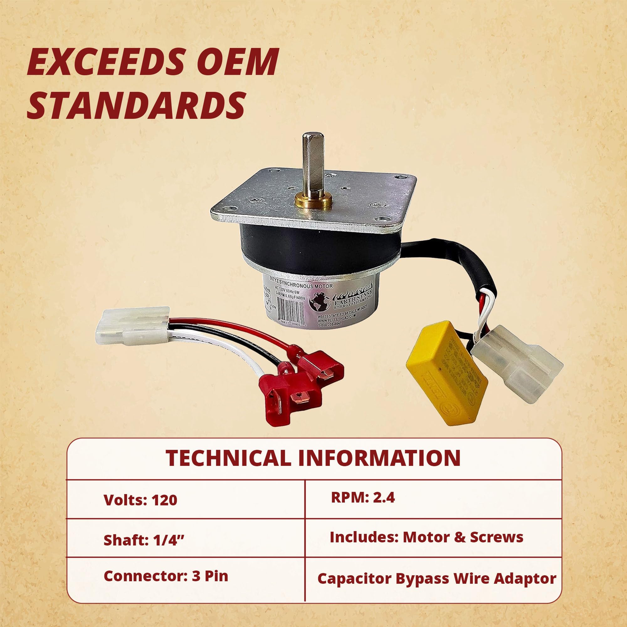 Pellethead Quadrafire Auger Feed Motor Replacement PH-4421 for CAB50 PS35 PS50 Models - 3 Year Warranty