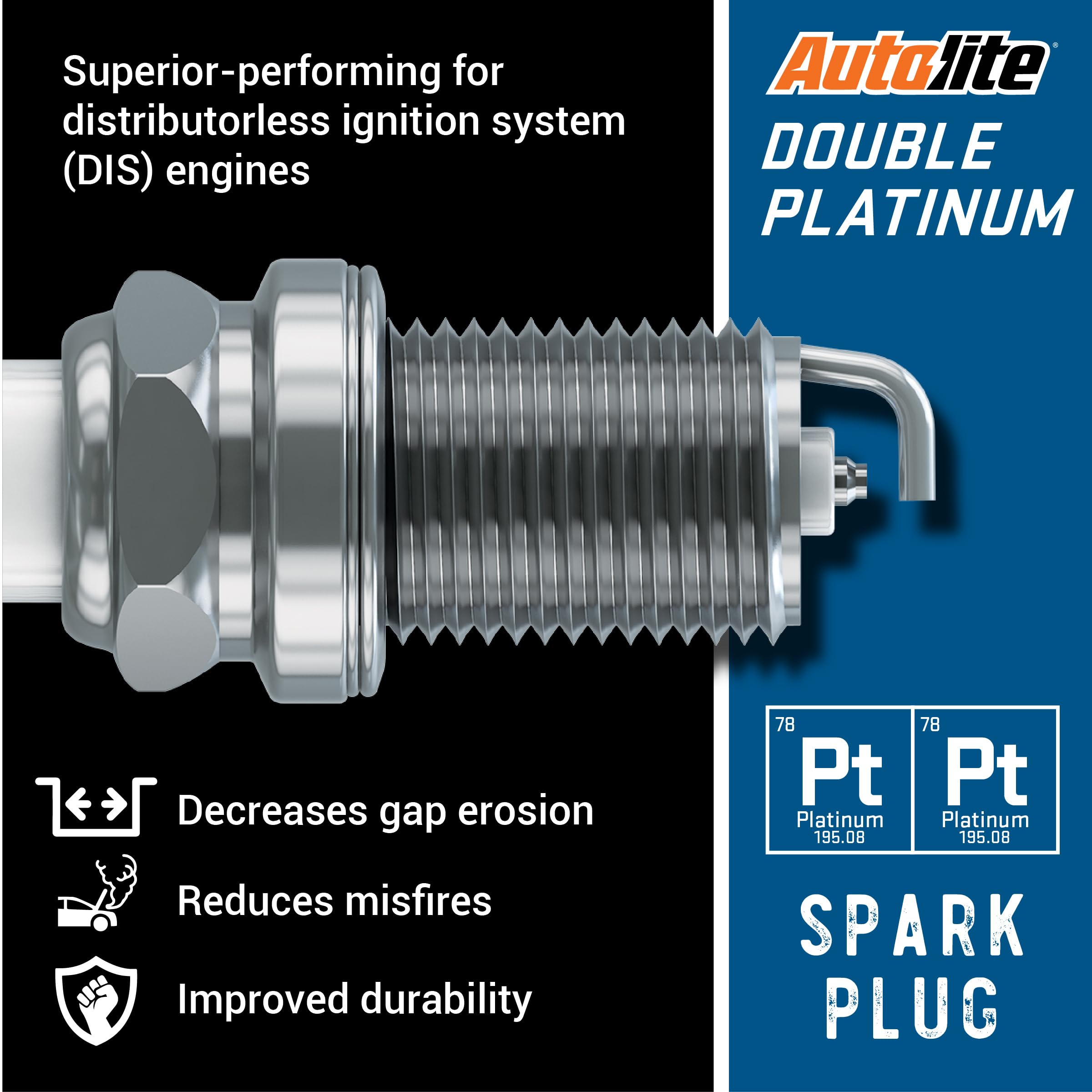 Autolite App5364 Double Platinum Automotive Replacement Spark Plugs (4 Pack)
