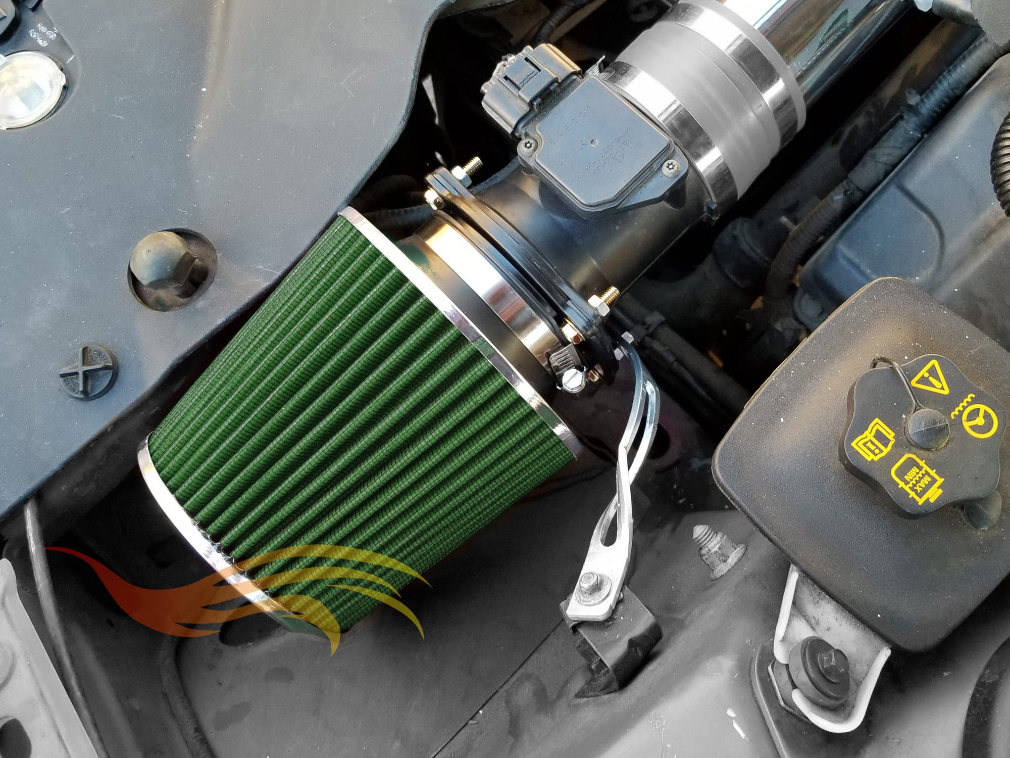 Green 3'' 76 Mm Inlet Cold Air Intake Cone Replacement Quality Performance Washable Clamp-On Dry Air Filter