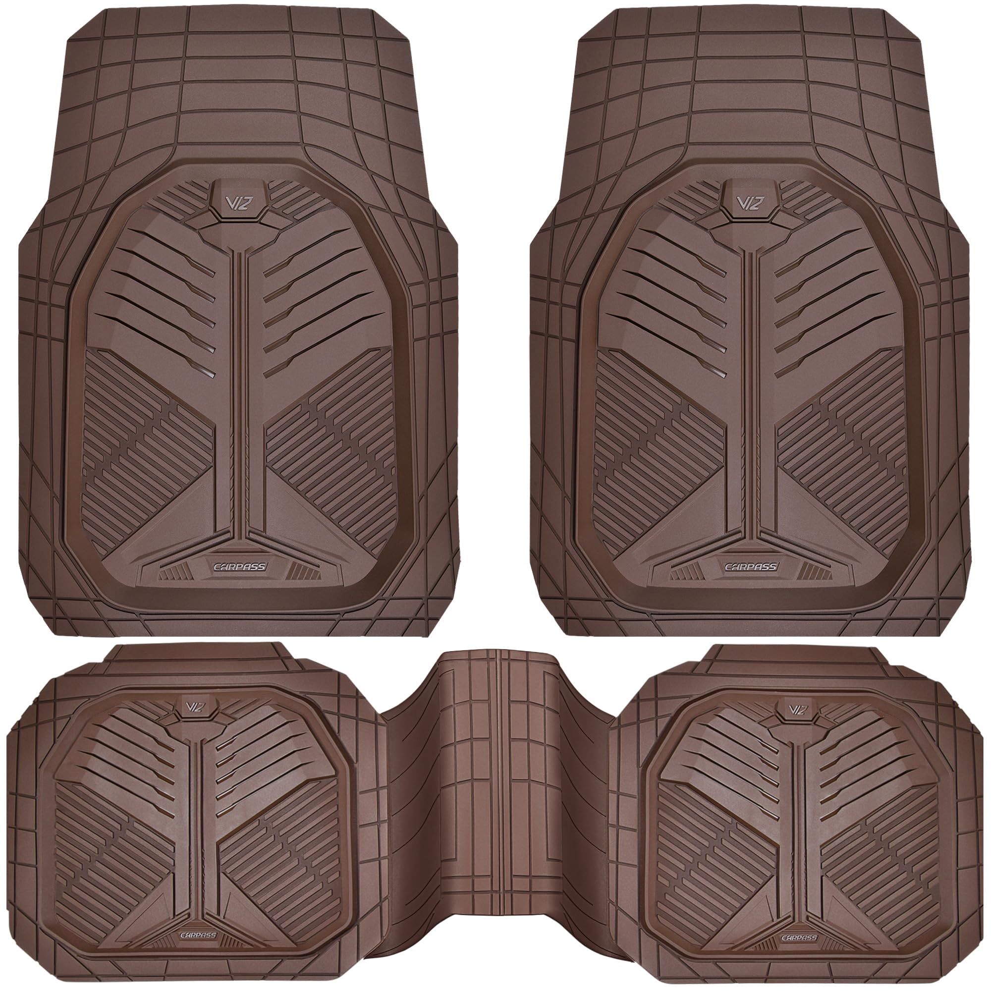 Car Pass Heavy Duty Car Floor Mats, All Weather Car Mats Full Set, Universal Automotive Mats 3 Pieces Trim To Fit For Sedans Suv