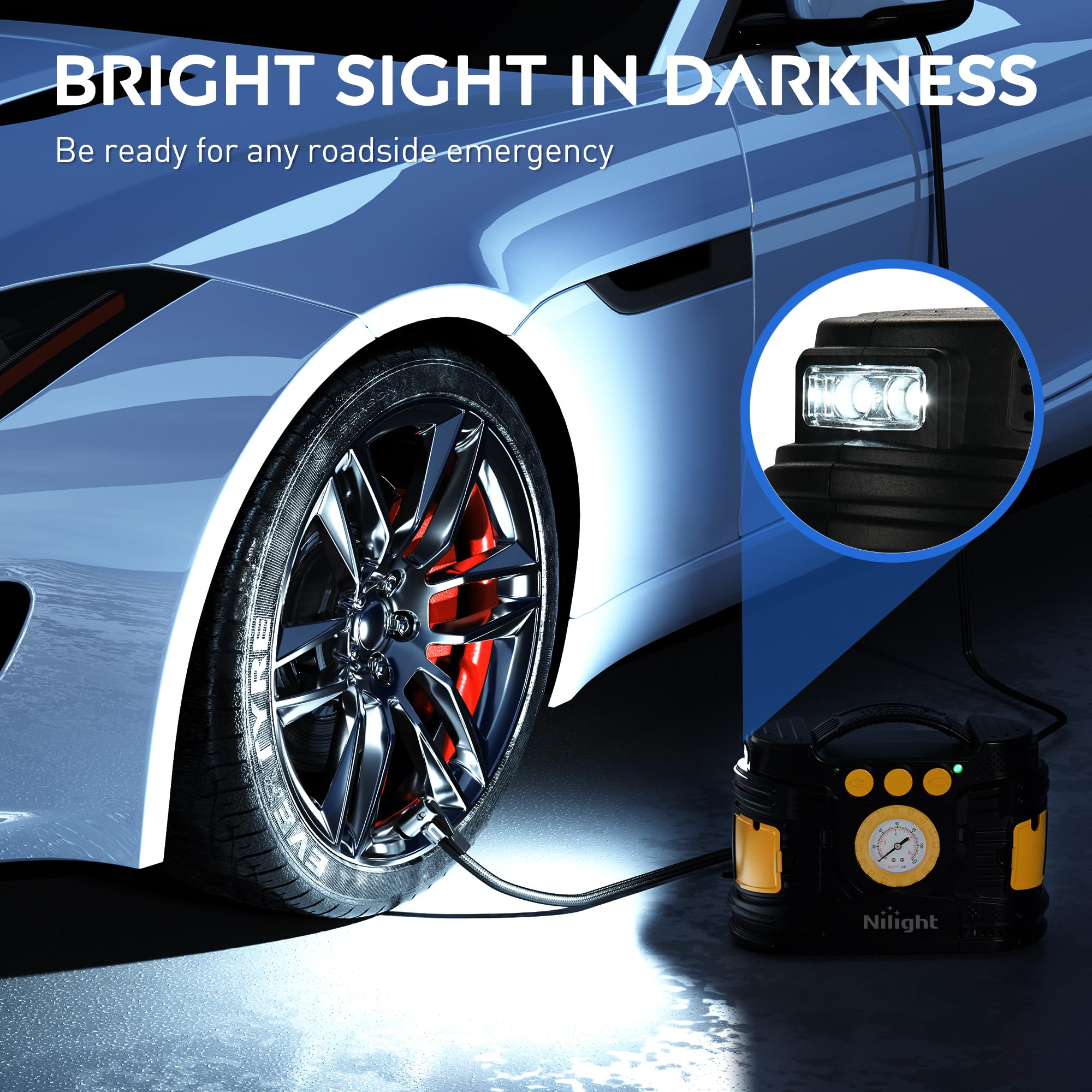 Nilight Tire Inflator Portable Air Compressor Dual Power For Car 12V Dc Home 110V Ac Tire Pump W/Analog Pressure Gauge Fast Infl