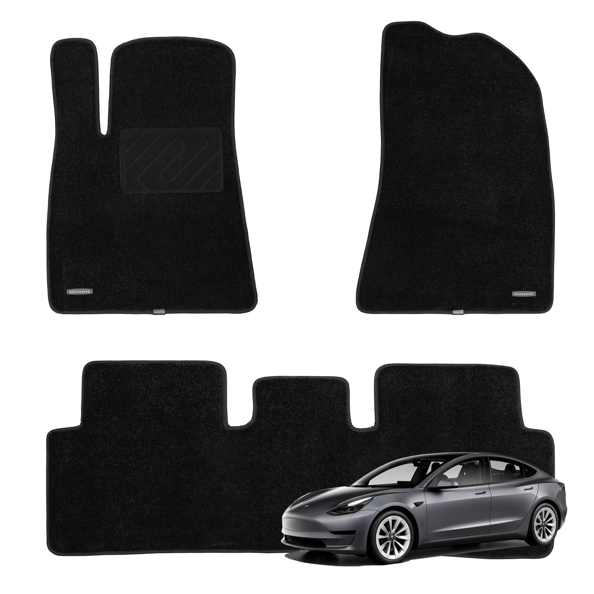 Wennebird Superior Carpet Floor Mats For 2017-2023 Tesla Model 3 (Not For Highland), 0.6 Inch Thickness Rugs, Premium All Weathe