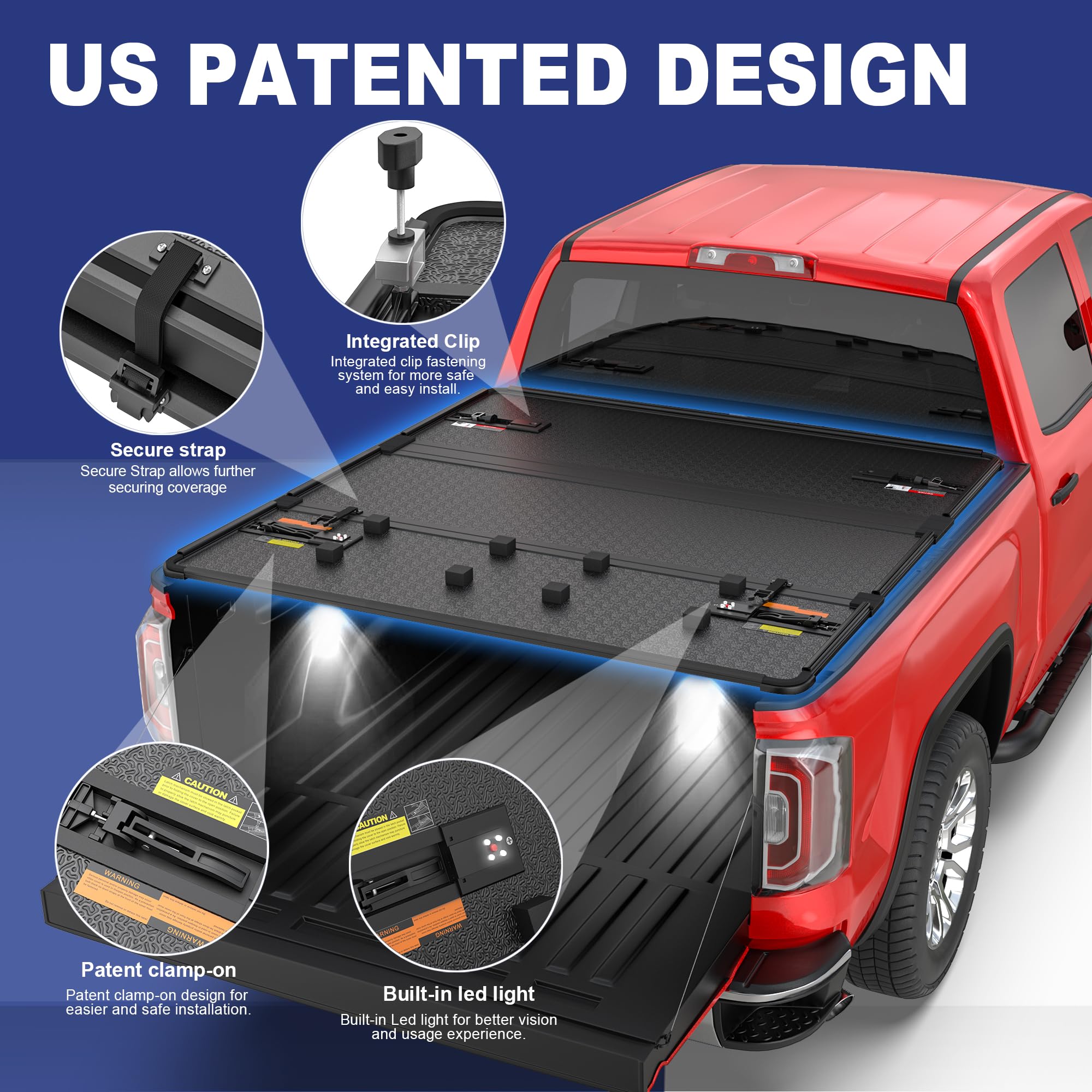 Mostplus Tri-Fold Hard Truck Bed Tonneau Cover On Top Compatible For 2014 2015 2016 2017 2018 Chevy Silverado/Gmc Sierra Bed 3 F