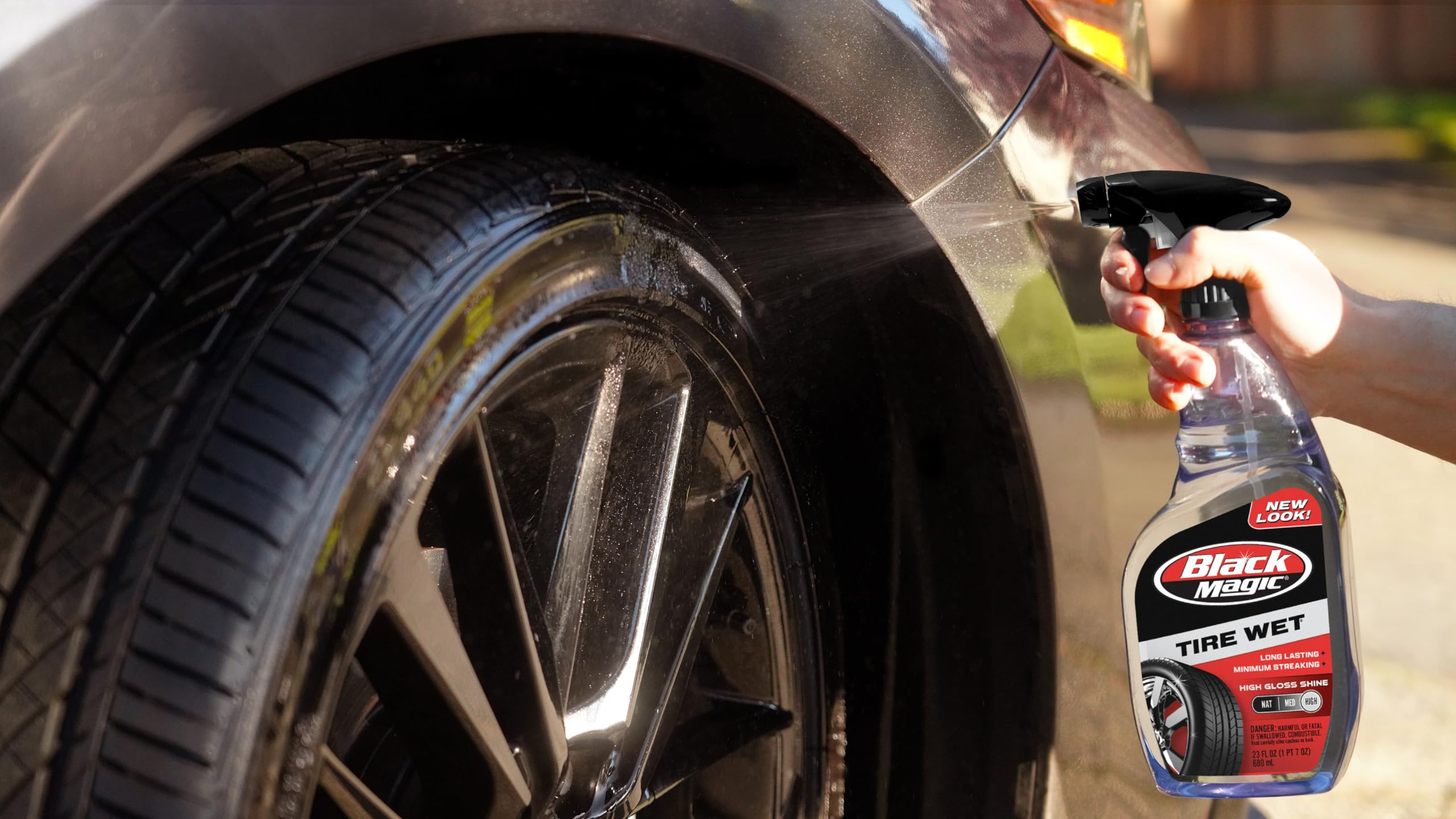 Black Magic Tire Wet Shine Spray, 23oz (Pack of 2) - Glossy Finish for Tires, Easy Application