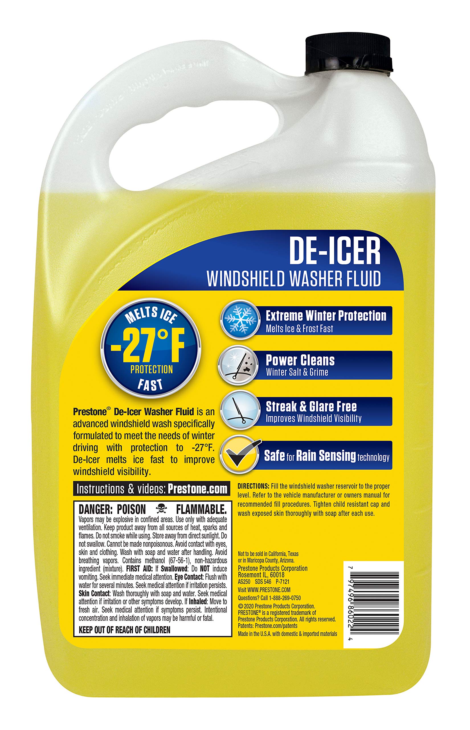Prestone De-Icer Windshield Washer Fluid - 1 Gallon, Pack of 6, AS250-6PK