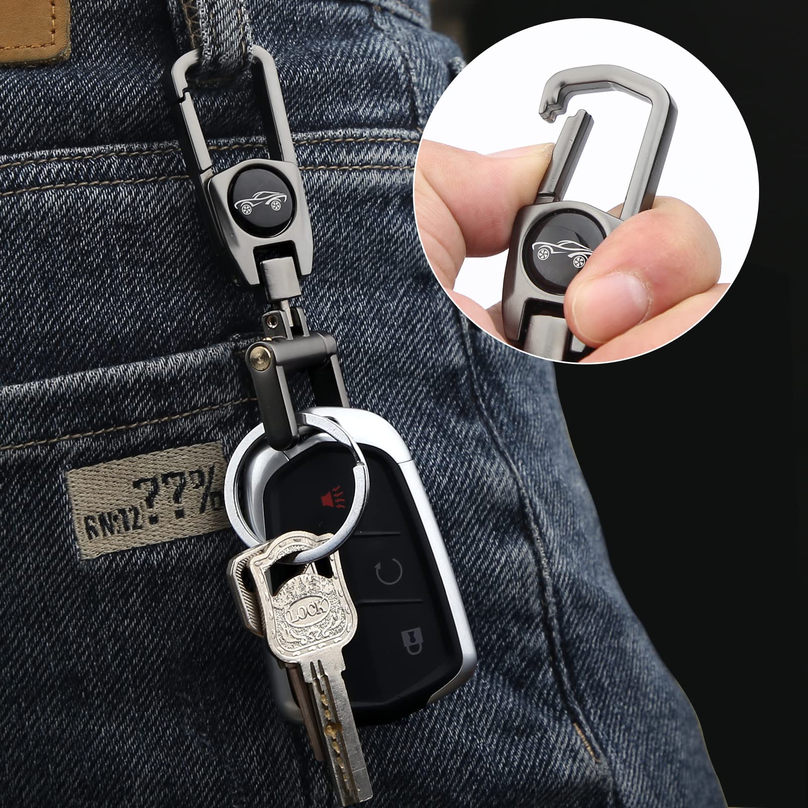 Juedarli Metal Car Fob Keychain,Heavy Duty Key Chain With 2 Detachable Key Rings,Key Holder Clip For Keychains Accessories Men A