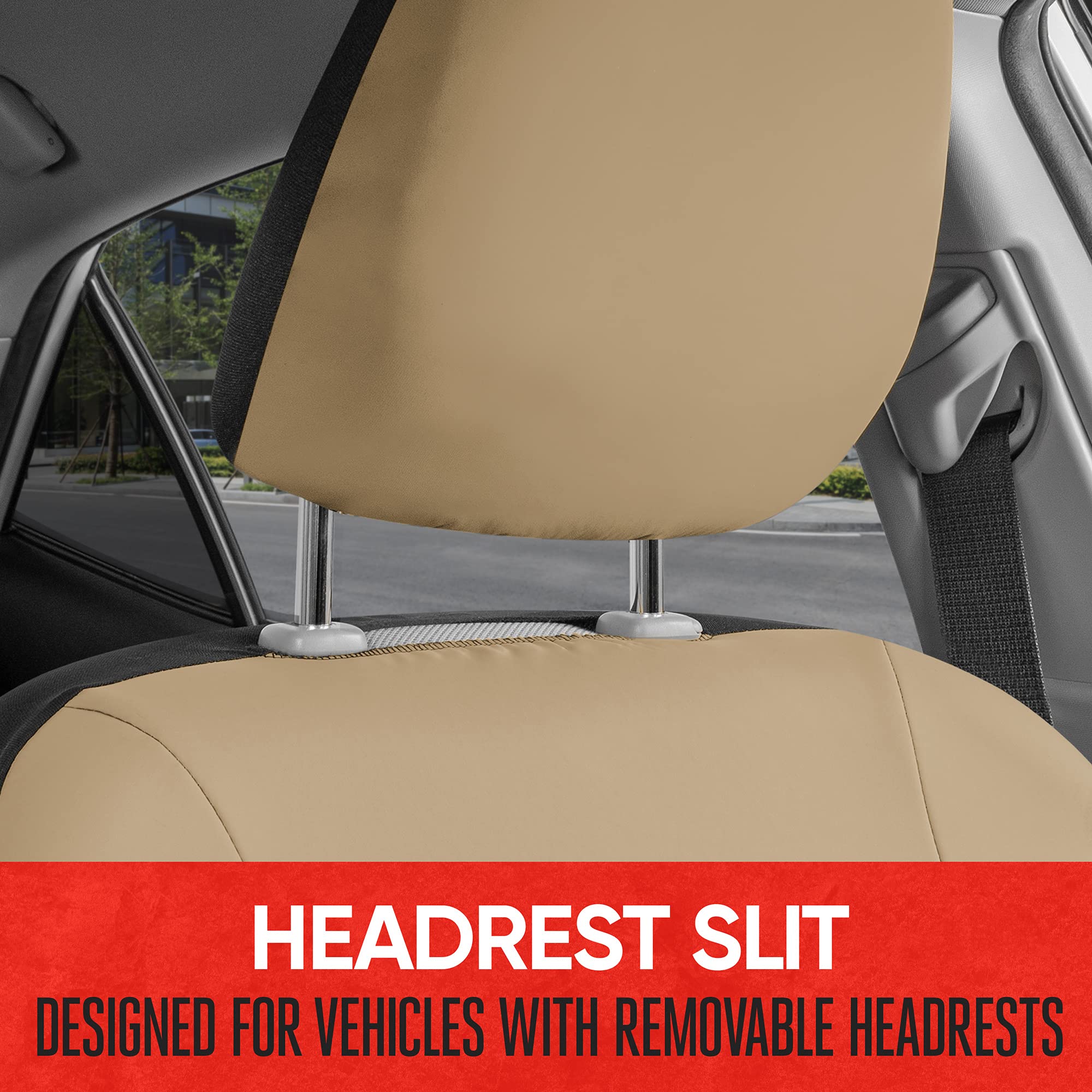 Motor Trend Premium LuxeSport Beige Car Seat Covers for Front Seats, 2 Pack - Automotive Seat Protectors with Comfortable Mesh B