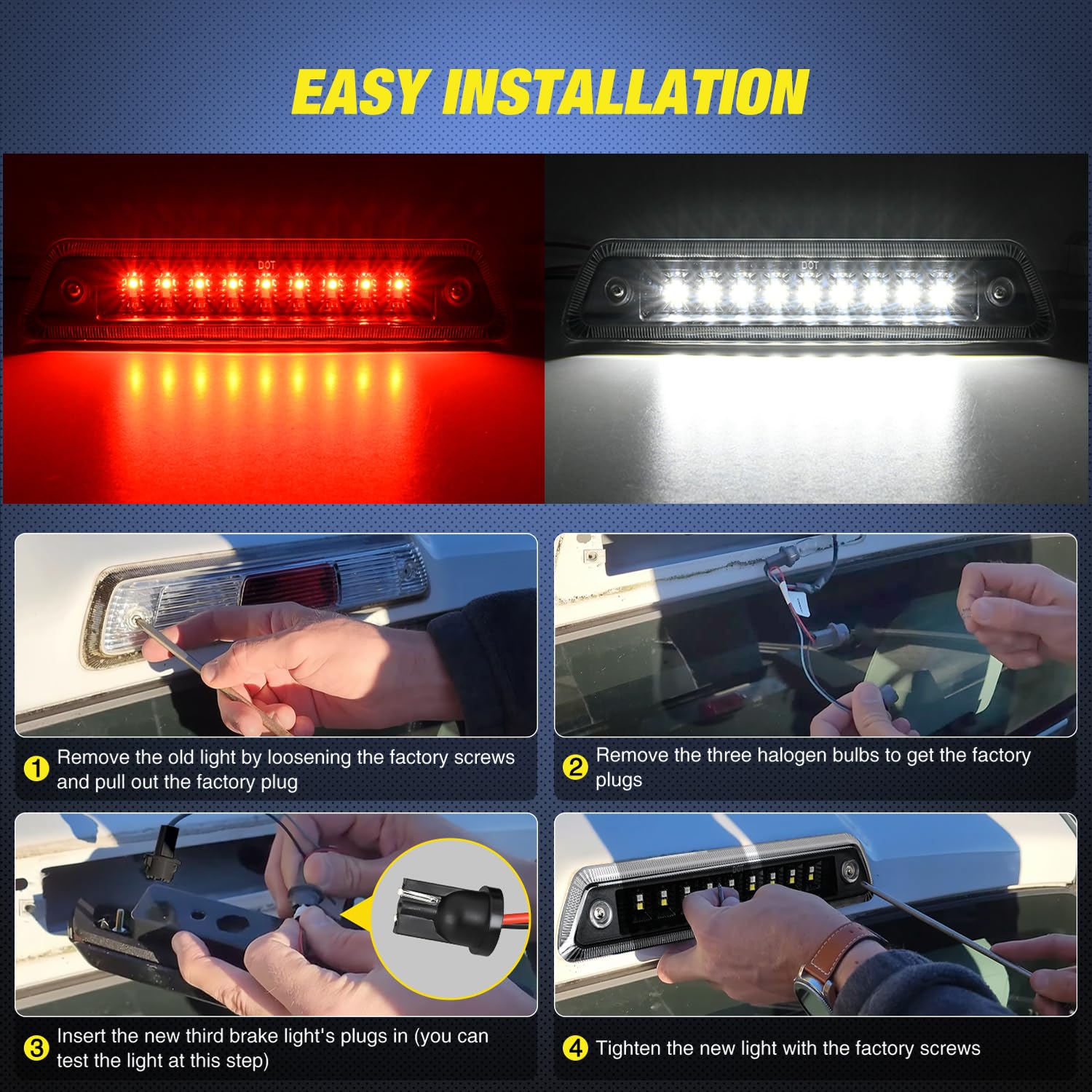 Nilight Third Brake Light Tail High Mount 3Rd Stop Cargo Reverse Led Lights Clear Lens Compatible With Ford F150 2009 2010 2011
