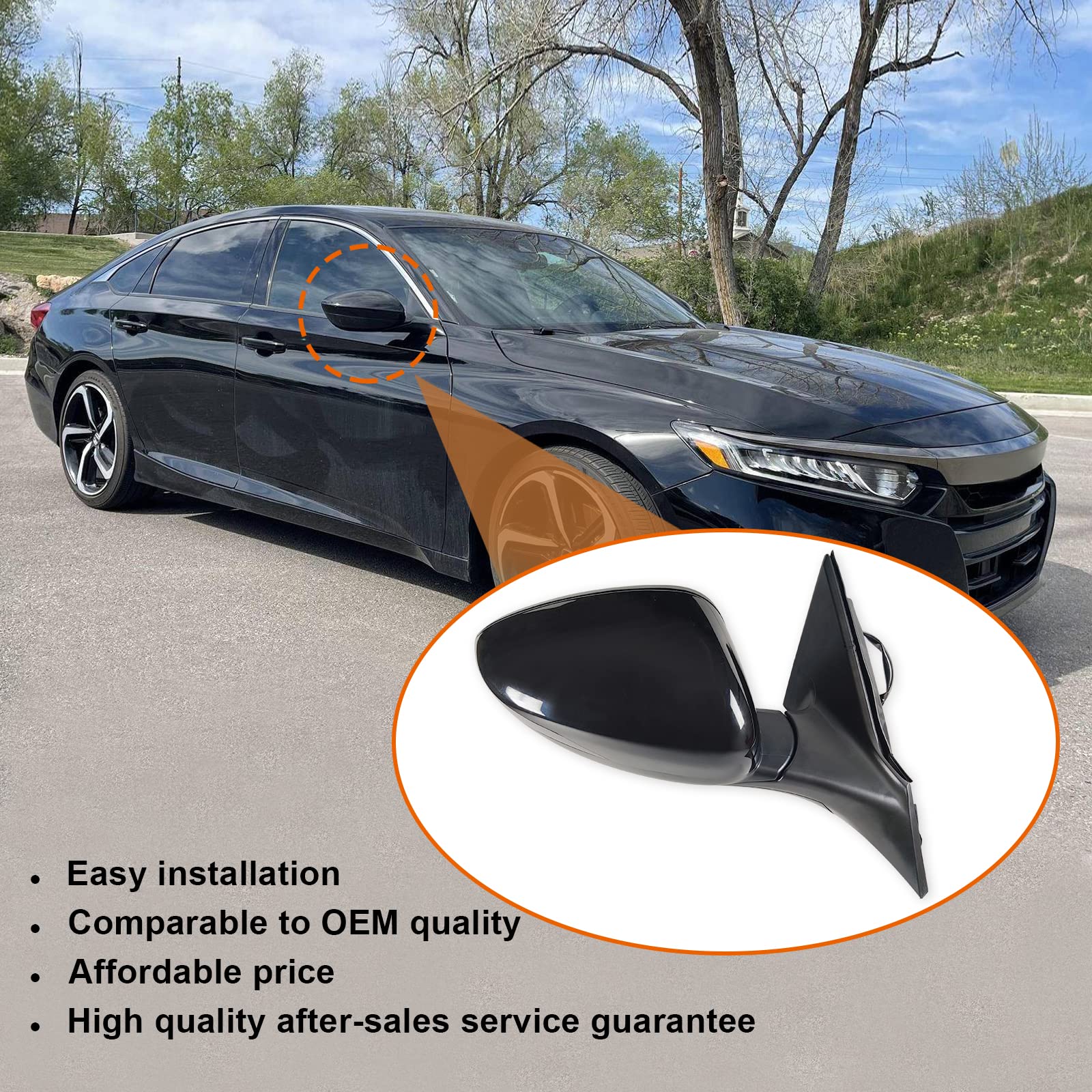 Lqito Right Passenger Side Door Mirror For Honda Accord Lx, Sport 2018-2022 ? Power ? Non-Heated No-Turn Signal Match To Black P
