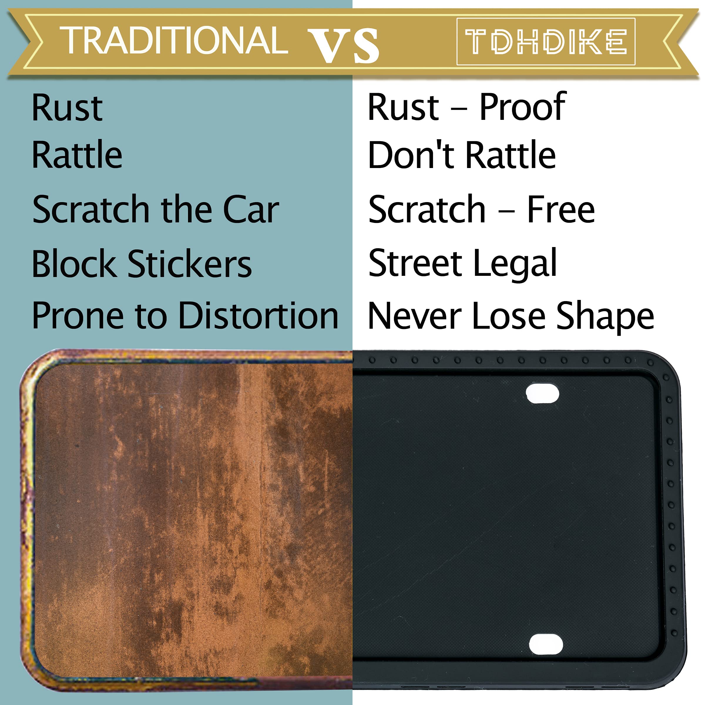 TDHDIKE Silicone License Plate Frames - 2 PCS, Rustproof & Weatherproof, Black Universal Holder