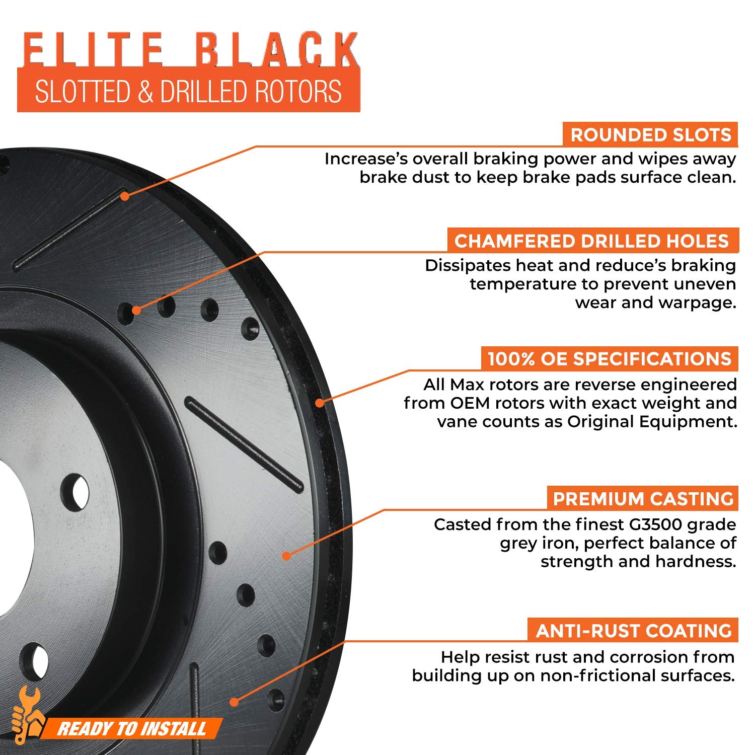 2014 2015 Chevy Malibu (See Desc.) Black Slot Drill Rotor W/Ceramic Pads F+R