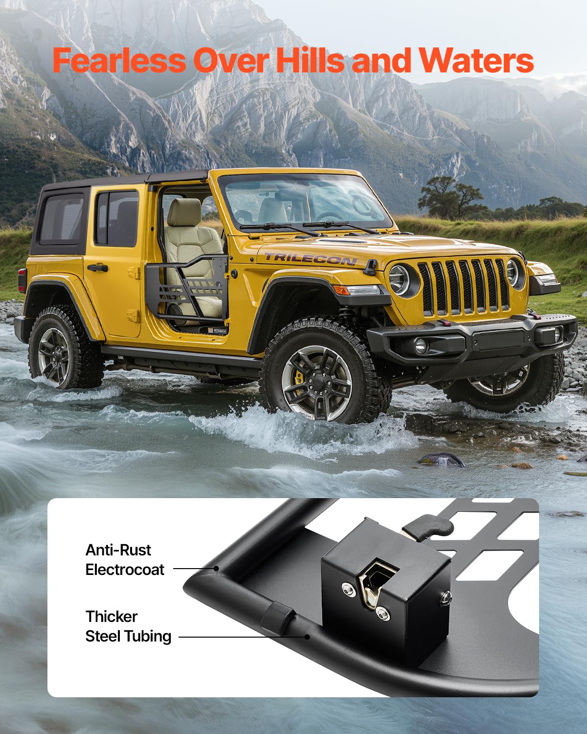 VEVOR Jeep Tube Doors - 2-Door Tubular Door with Heavy-Duty Hinges & OE Latch, Black, Model YK-GMB-SL-JK-2, Fits