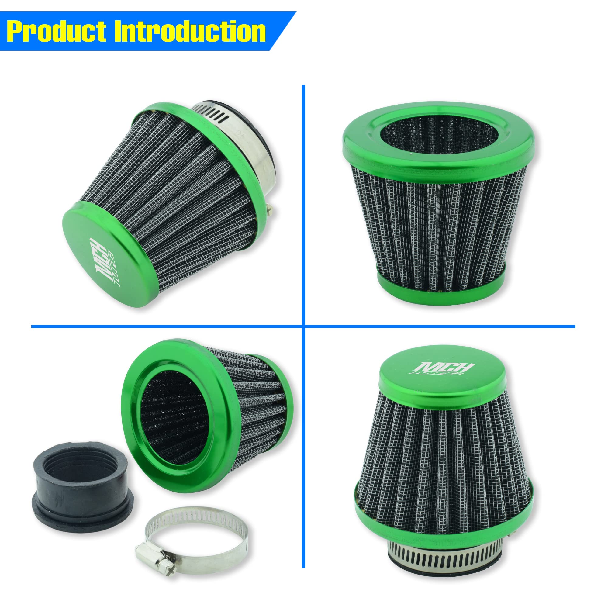 MCHMFG Motorcycle Air Filter 38mm for SSR 110cc 125cc Coolster CRF Dirt Pit Bike GY6 50cc Scooter Moped QMB139 Engine Parts (Gre