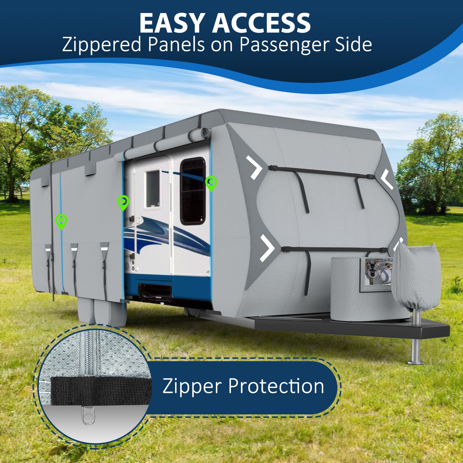 Mofeez Travel Trailer Rv Cover, Extra-Thick Upgraded 7 Layers Travel Trailer Cover 27-30 Ft Windproof Waterproof Rip-Stop Rv Cov