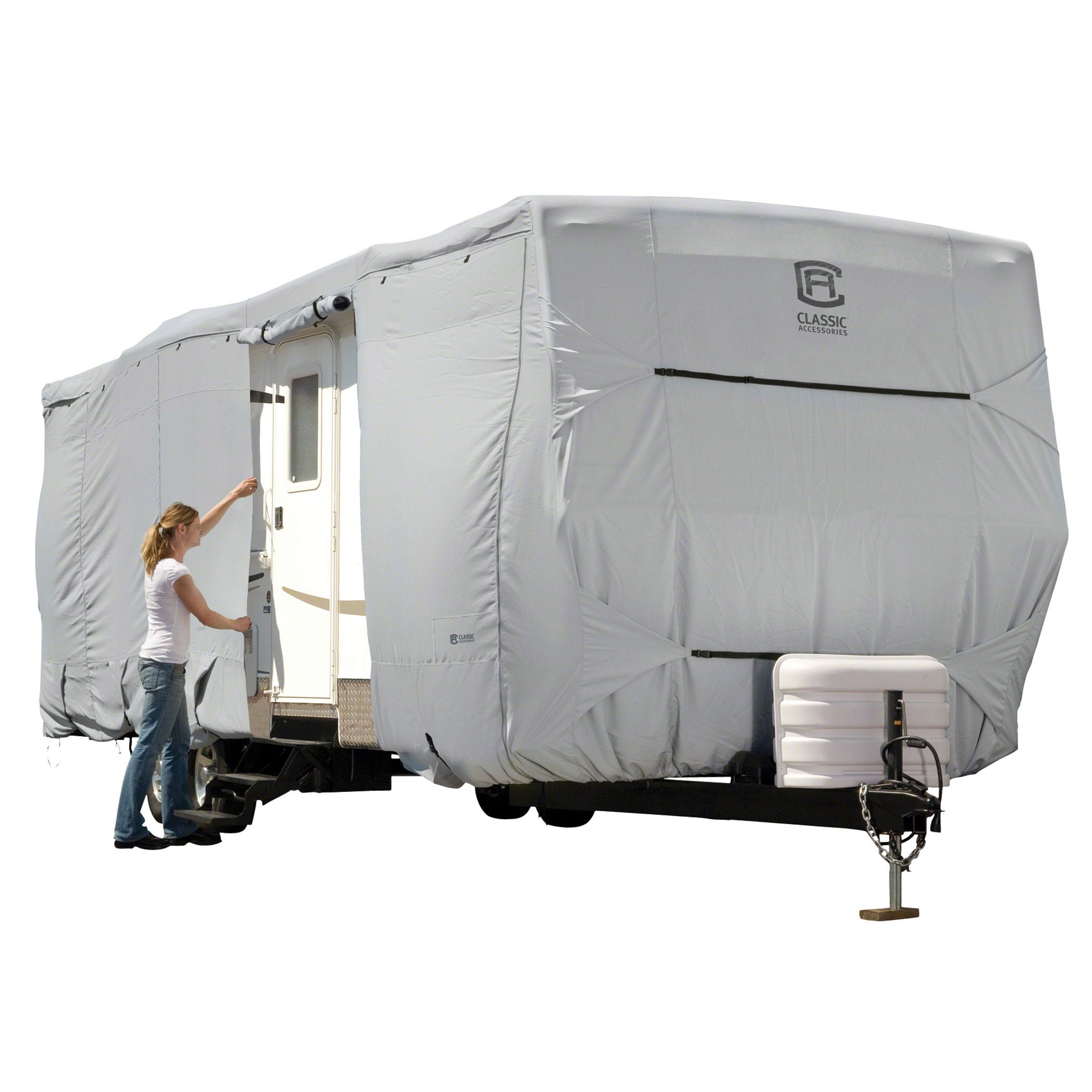 Classic Accessories Over Drive PermaPRO Deluxe Travel Trailer Cover, Fits 35  38 RVs, RV Cover, Camper Cover, Travel Trailer 