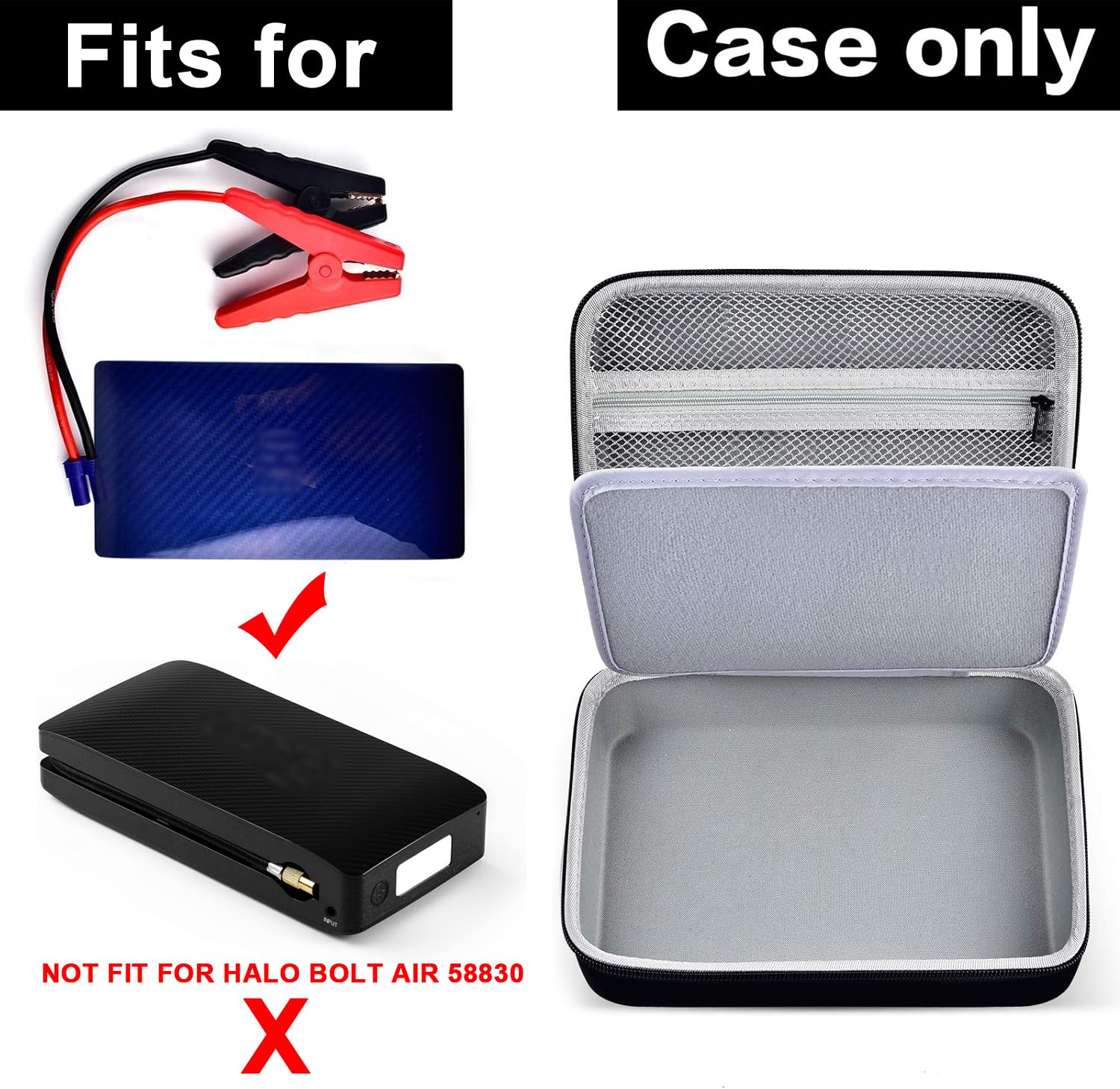 Comecase Case for Halo Bolt 58830/57720 - Portable Charger Storage Holder, Grey Inside, with Mesh Pocket for Accessories