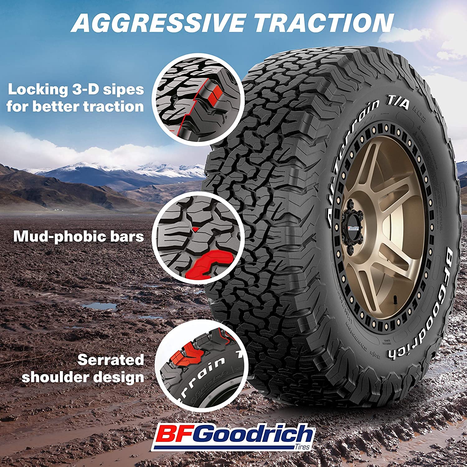 Bfgoodrich All Terrain T/A Ko2 Radial Car Tire For Light Trucks, Suvs, And Crossovers, Lt255/75R17/C 111/108S