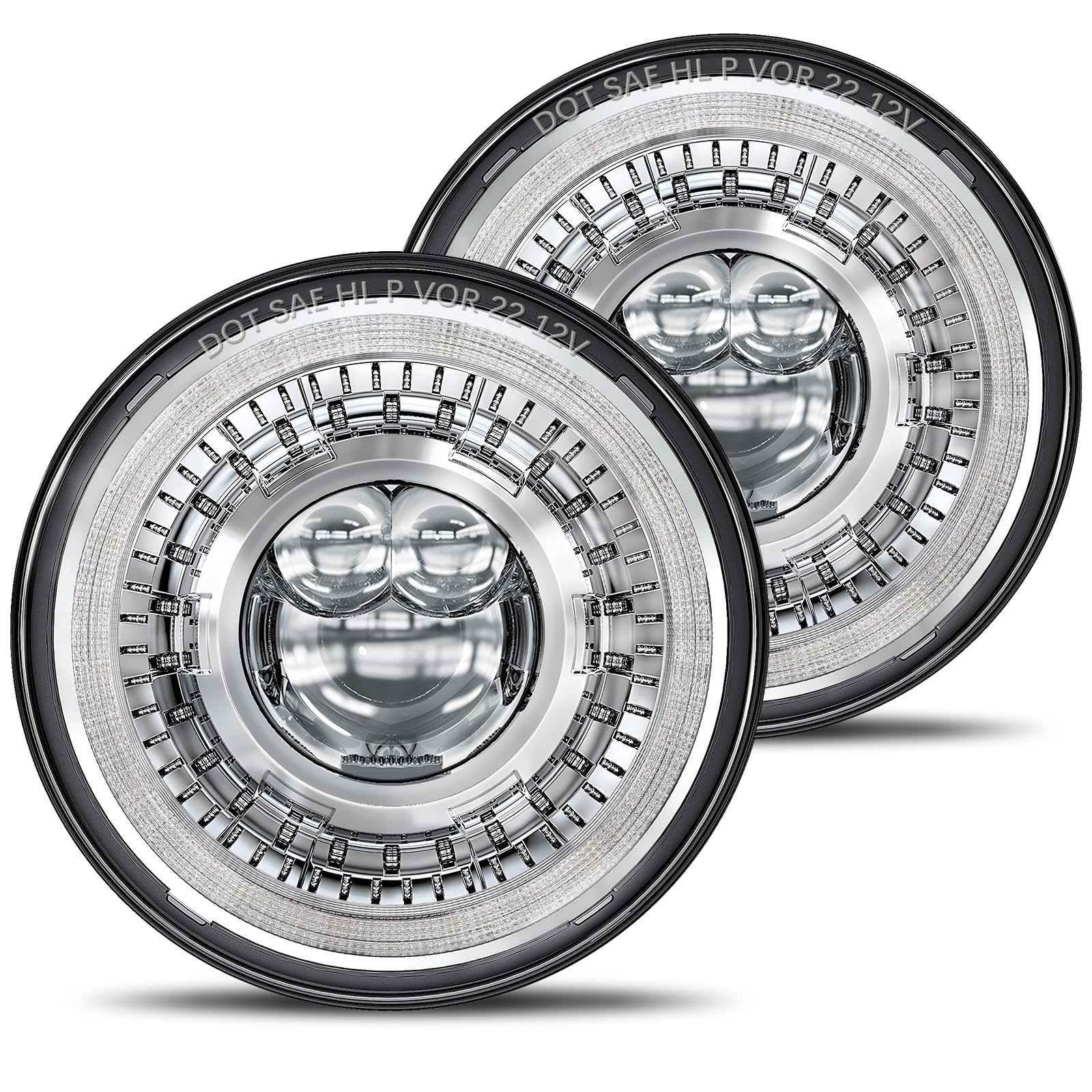 Hwstar 2023 1000% Bright Anti-Glare 7 Inch Halo Led Headlight Round Compatible With Jeep Wrangler Jk Jku Tj Lj Etc W/Start-Up Gr