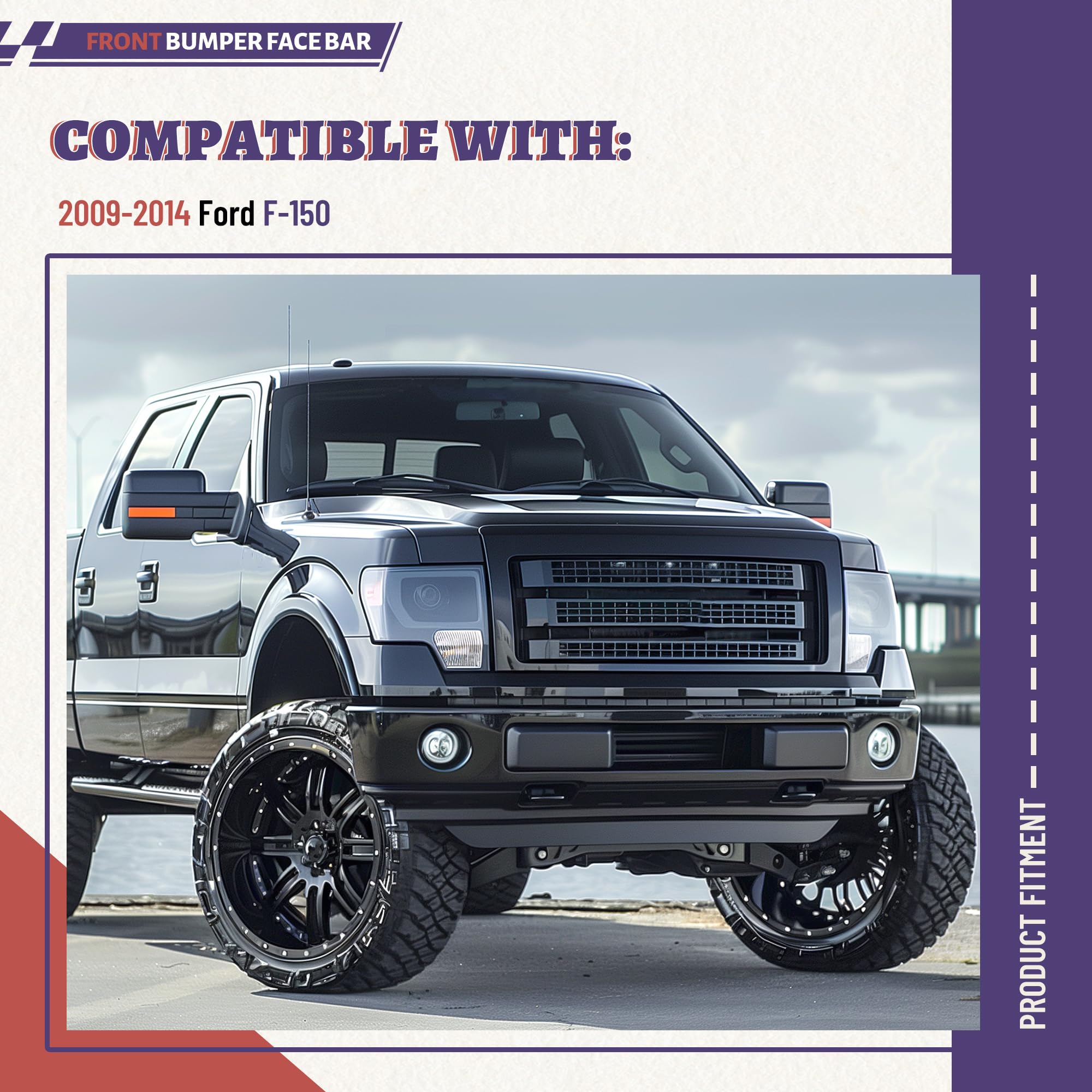 HECASA 3Pcs Front Bumper Face Bar Compatible with 2009-2014 Ford F150 Replacement for 9L3Z17757DPTM FO1002413 Electrophoresis Bl