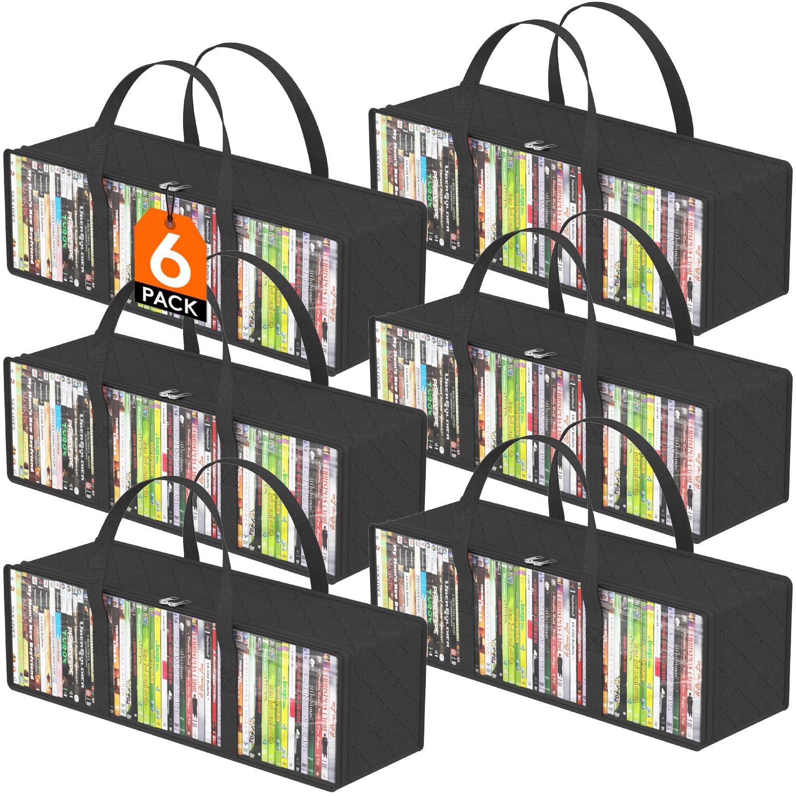 Lifewit CD Storage Bags 6 Pcs, Clear PVC Plastic DVD Organizer with Handles and Zipper, Media Holder for Blu Ray Disc, Movie Cas