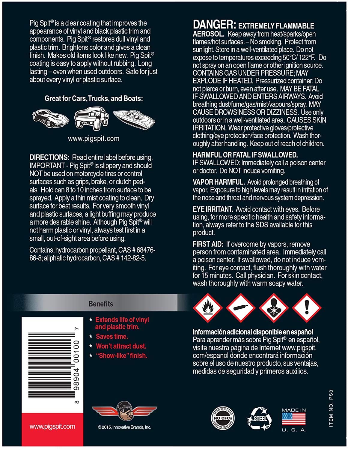 Pig Spit Original Motor & Trim Cleaner, 9 oz, 6-Pack, Model PSO-6PK, For Vinyl & Black Plastic Components