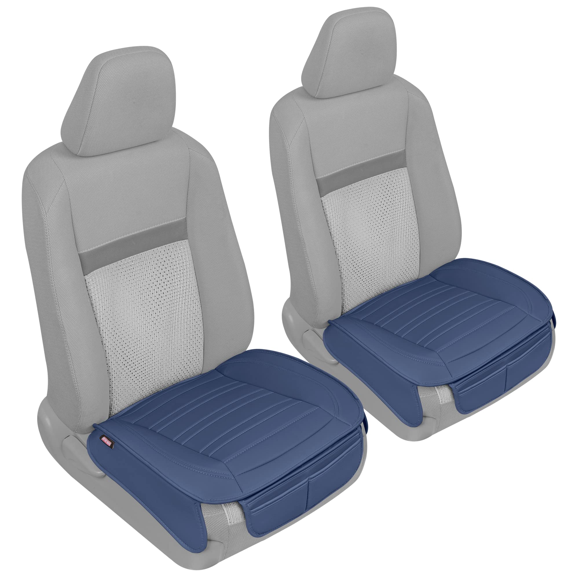 Motor Trend Seat Covers For Cars Trucks Suv, Faux Leather 2-Pack Blue Padded Car Seat Covers With Storage Pockets, Premium Inter