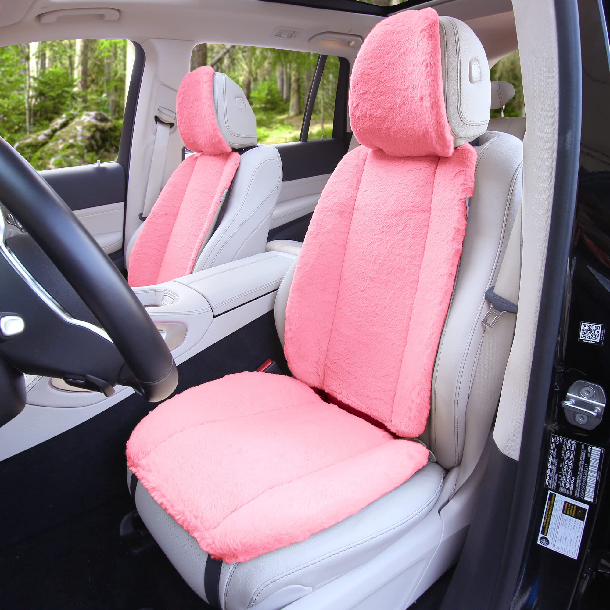 FH Group Front Set Faux Rabbit Fur Car Seat Cover Cushions, Universal Fit, Airbag Compatible, Seat Cover for SUV, Sedan, Van, Pi