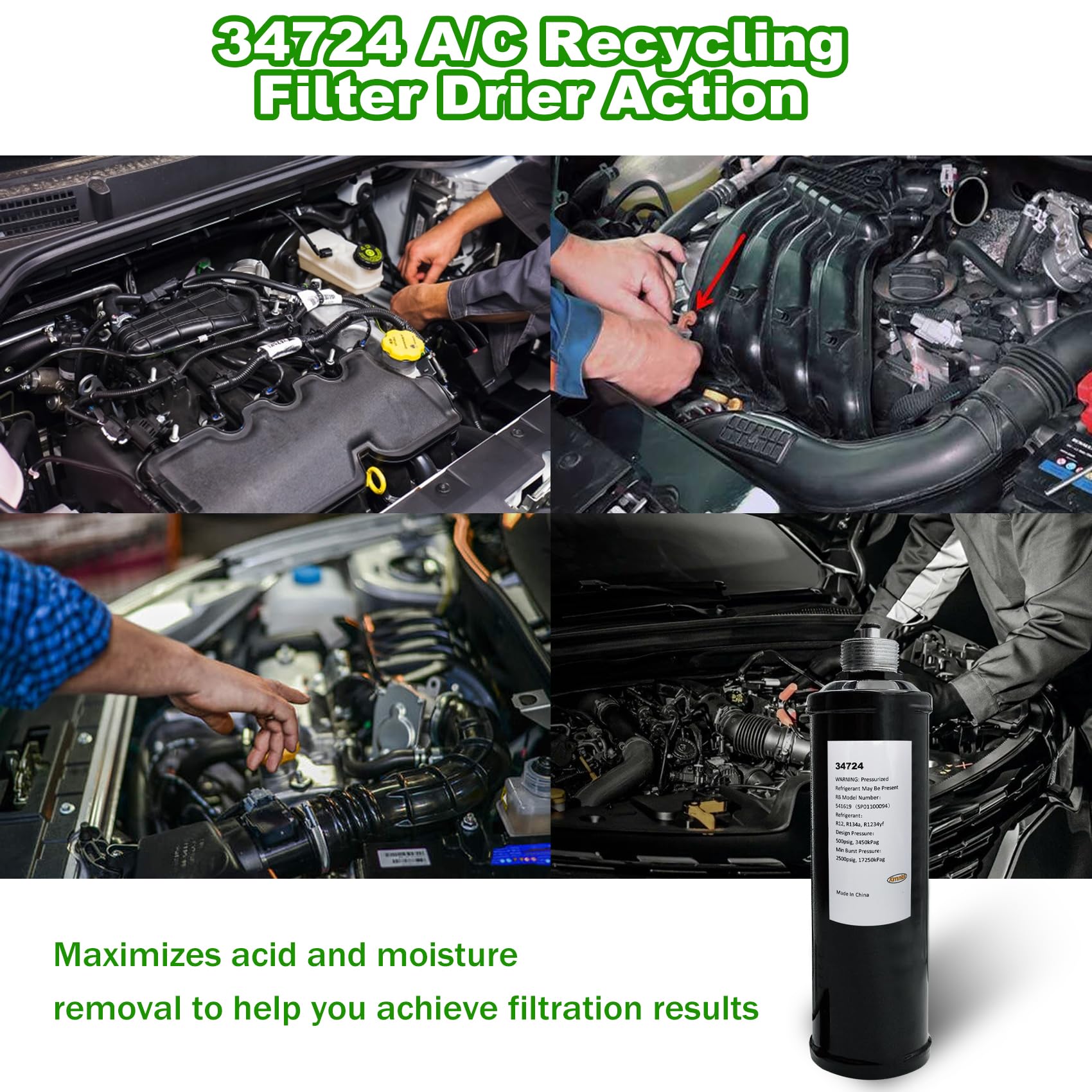 34724 A/C Recycling Filter Drier for Robinair Refrigerant Recovery Recycling Recharge Stations, for 34788ni 34788 34988 34700 34