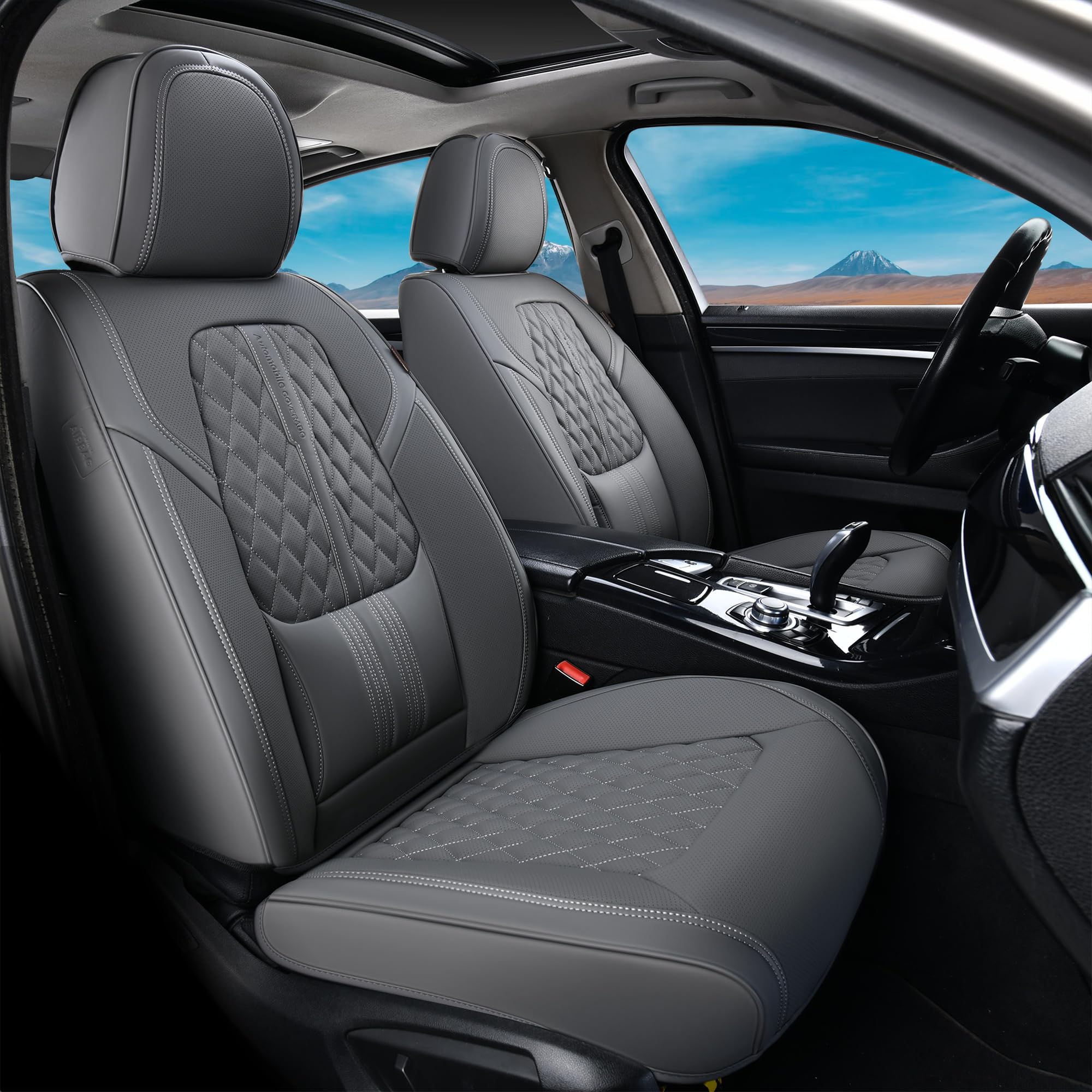 Coverado Seat Covers, Car Front Seat Covers With Backrest, Nappa Leather Car Seat Protectors,Waterproof &Breathable,Anti-Slip Au