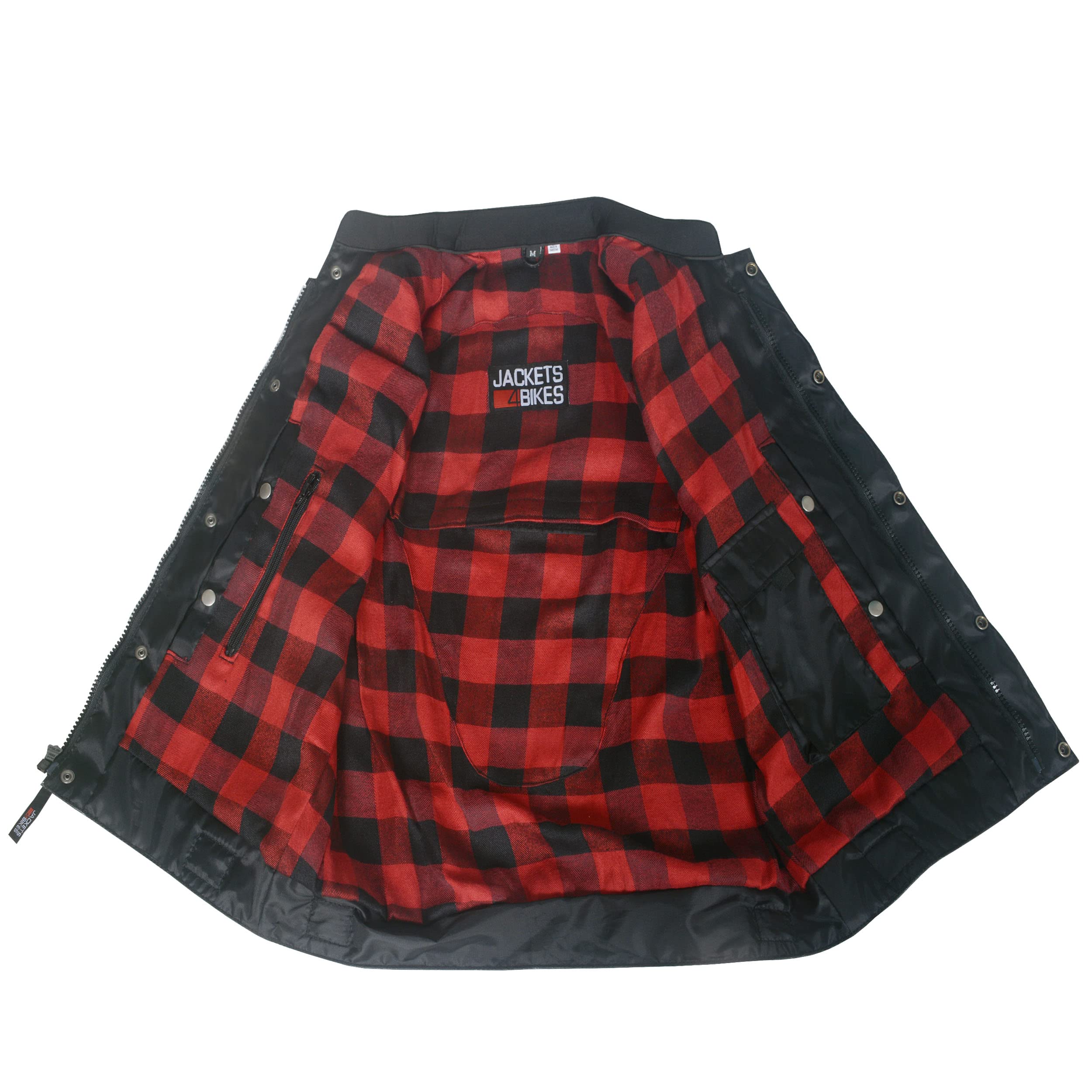 Soa Men 'S Premium Leather Motorcycle Vest With Biker Club Concealed Carry Gun Pockets W/Armor Flannel Red 3Xl