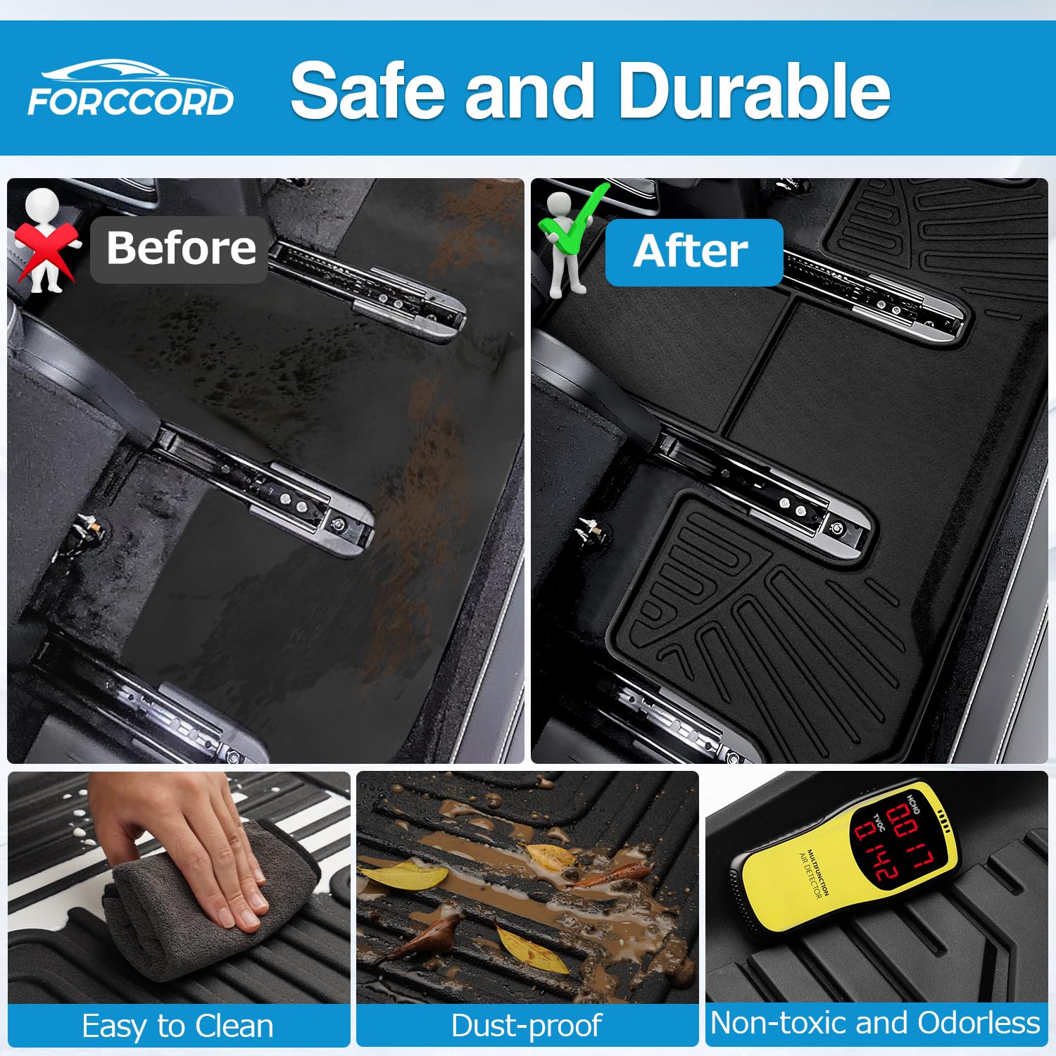 Forccord Custom Fit For Floor Mats Nissan Rogue 2025 2024 2023 2022 2021 (No Sport Models) All Weather Protection Tpe Black Heav