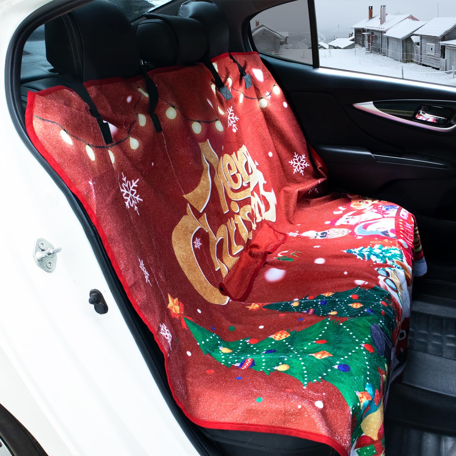 Deckaly Santa Claus Car Decoration Front Seat Covers, Towel Car Seat Protector For Outdoor, Camping, Snow, Workout, Running, Sea