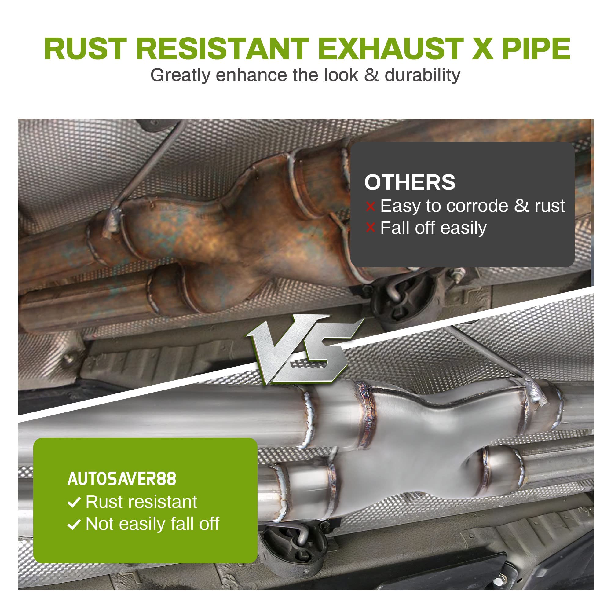 AUTOSAVER88 Exhaust X Pipe 2.5 Inch Inlet, 2.5'' Inlet 2.5'' Outlet 12'' Long 201 Stainless Steel Universal Exhaust Pipe for Smo