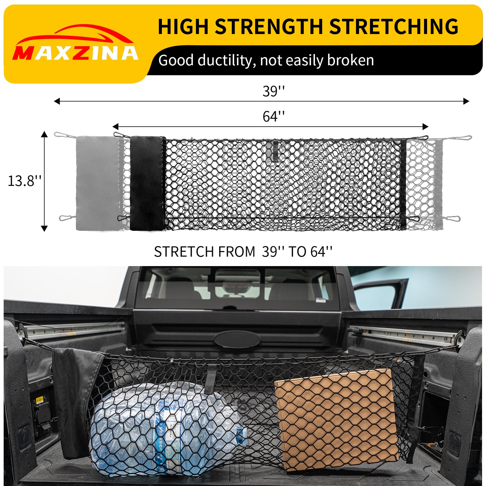 Maxzina Cargo Net for 2022-2026 Ford Maverick Truck Bed, 3.28'×1.15', Black Double Layer Mesh Organizer with Storage Bag