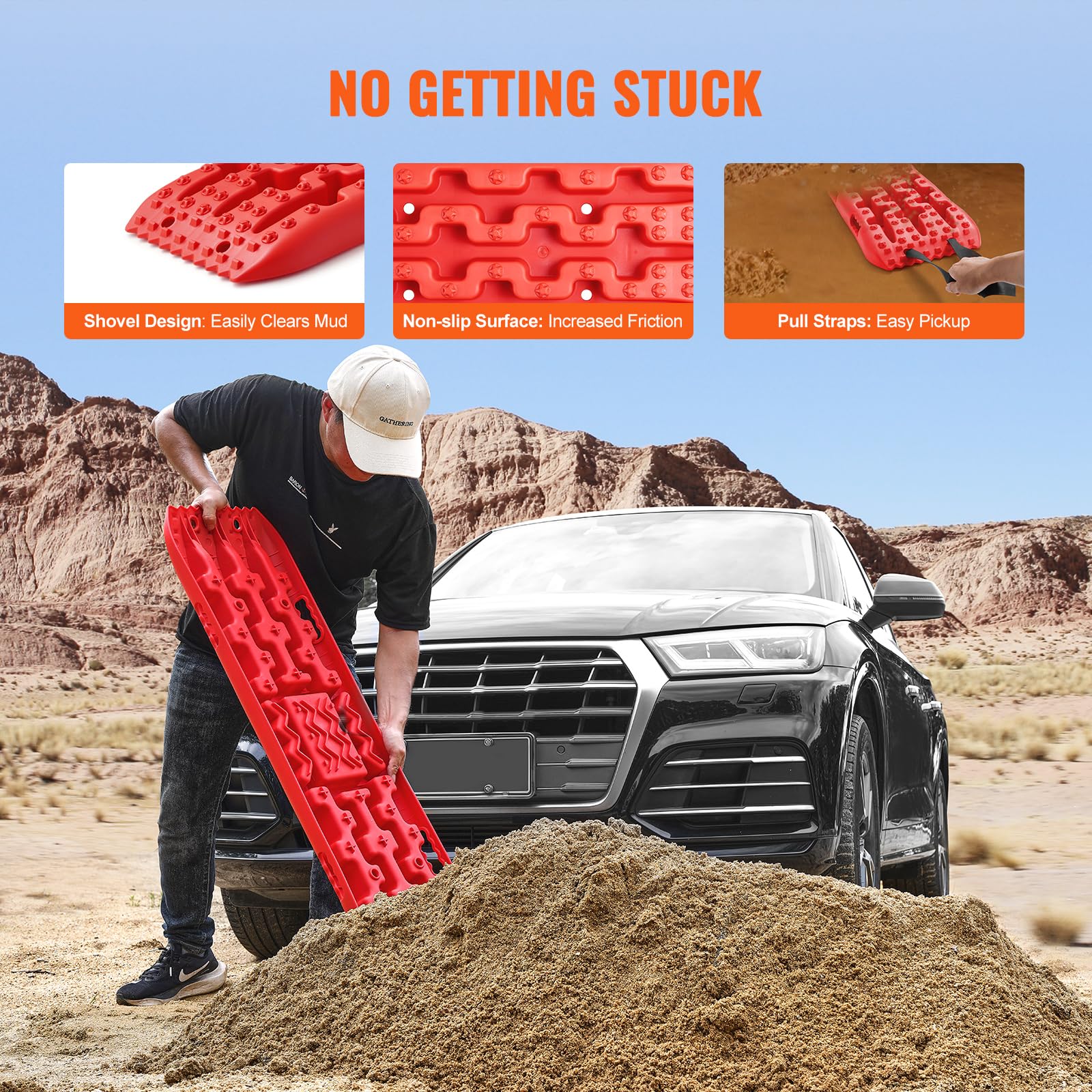 Vevor 10 Ton Traction Boards With Pp Material, Recovery Boards For Off-Road Vehicles/Cars/Pickups/Suvs/Rvs, Pair Tire Traction M