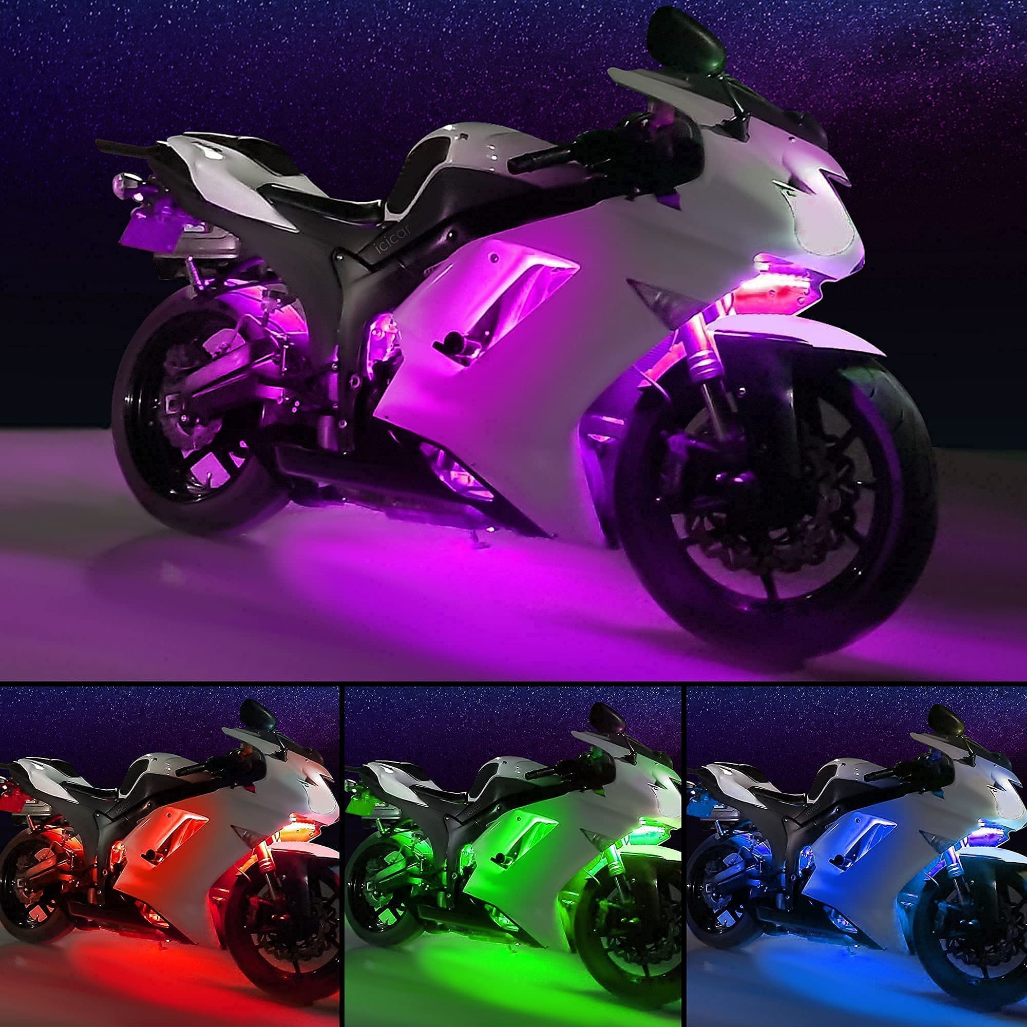 8Pcs Motorcycle Led Underglow Kit, Icicar Motorcycle Lights App Control Music Sync Rgb Led Motorcycle Lights Brake Light Waterproof Dual Remote Motorcycle Underglow Led Light Kit For Utv Atv Golf Cart