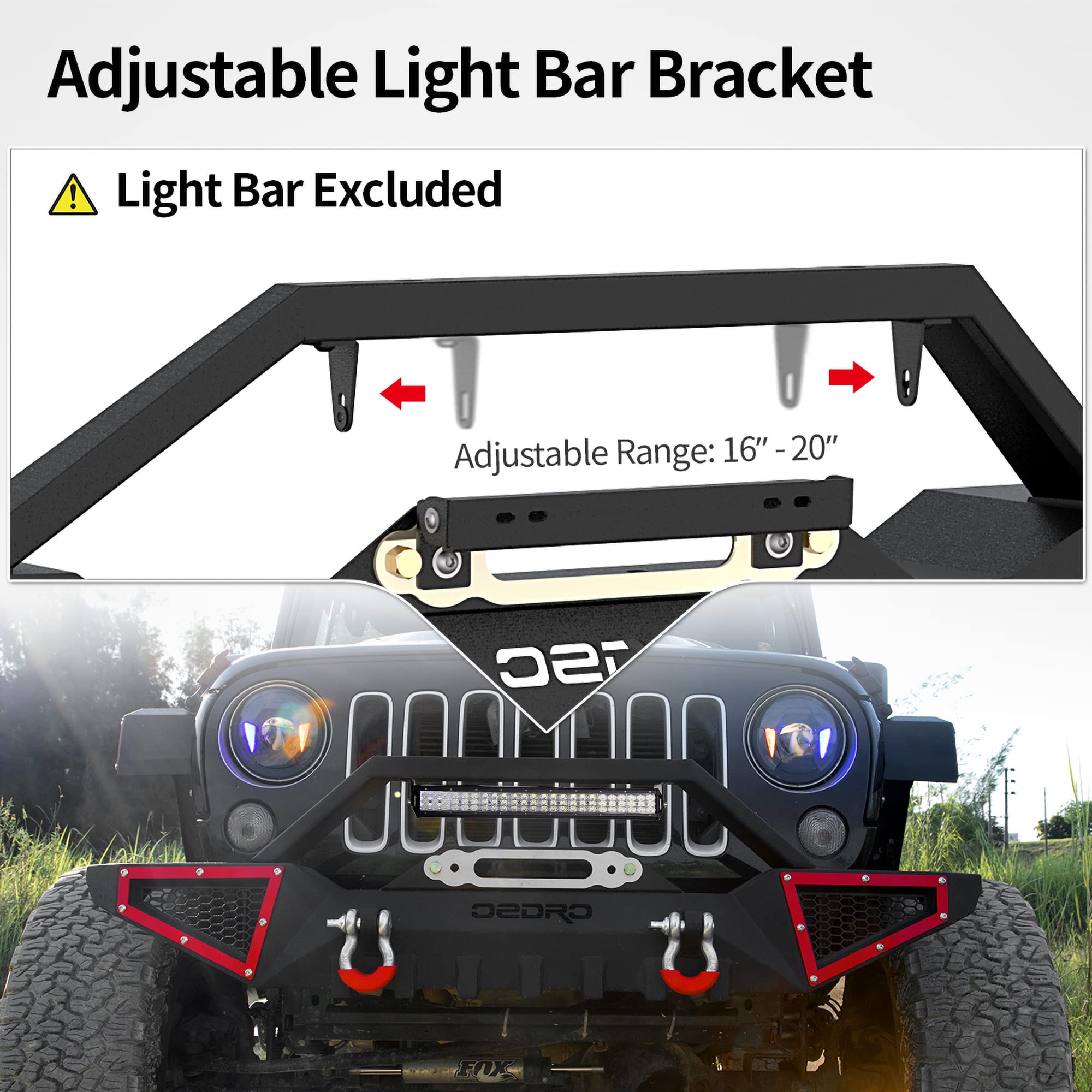 OEDRO Front Bumper for 2007-2025 Jeep Wrangler JK/JL/JT, Carbon Steel, Red, Full Width with Winch Plate & D-Rings