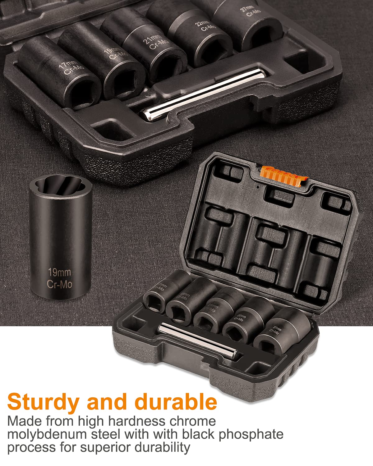 THINKWORK 6-Piece Lug Nut Socket Set, Chrome Molybdenum Steel, Stripped Lug Nut Remover for Damaged & Rusted Bolts, Model W6070
