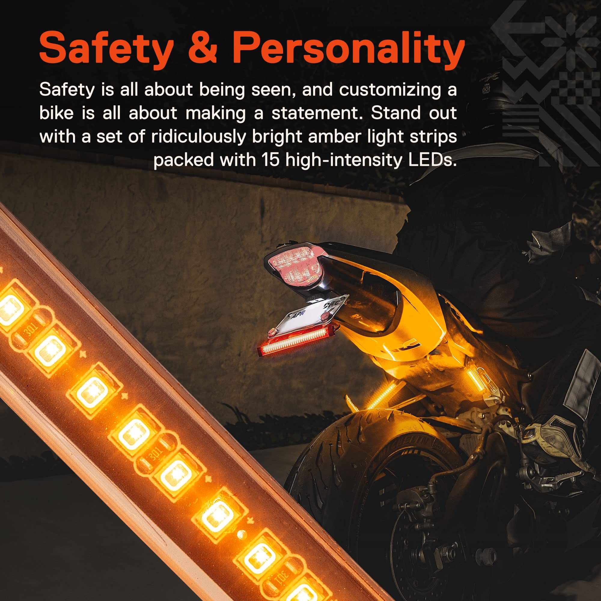 True Mods 2Pc 5'' Amber Led Motorcycle Running & Turn Signal Tail Light Strip Kit [Waterproof] [Single Row] [50% Drl] [100% Blin