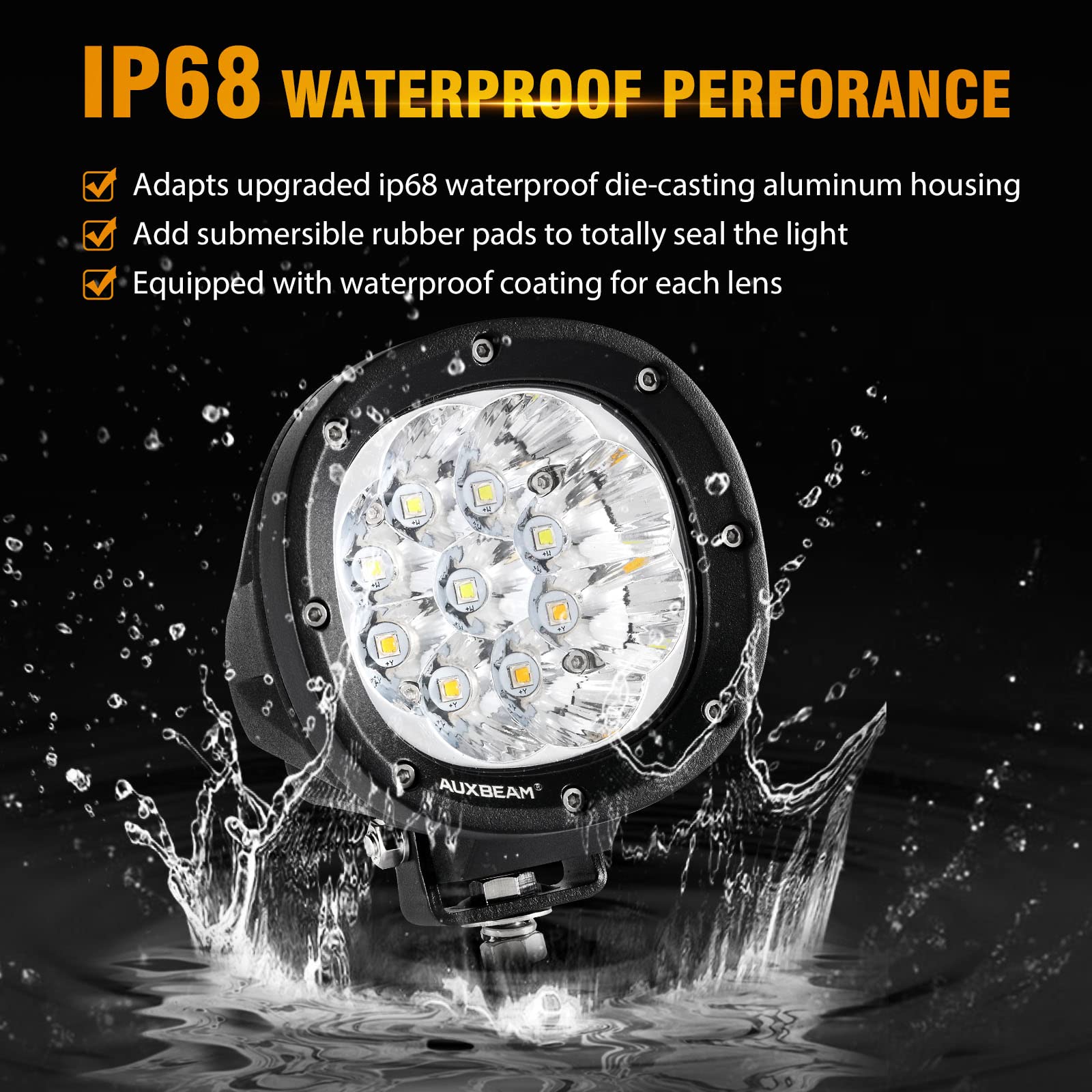 Auxbeam 4 Inch Round Offroad Light, 90W Led Amber White Spot Strobe Light Pods With 6 Modes, Dual Color Flashing Driving Fog Lig