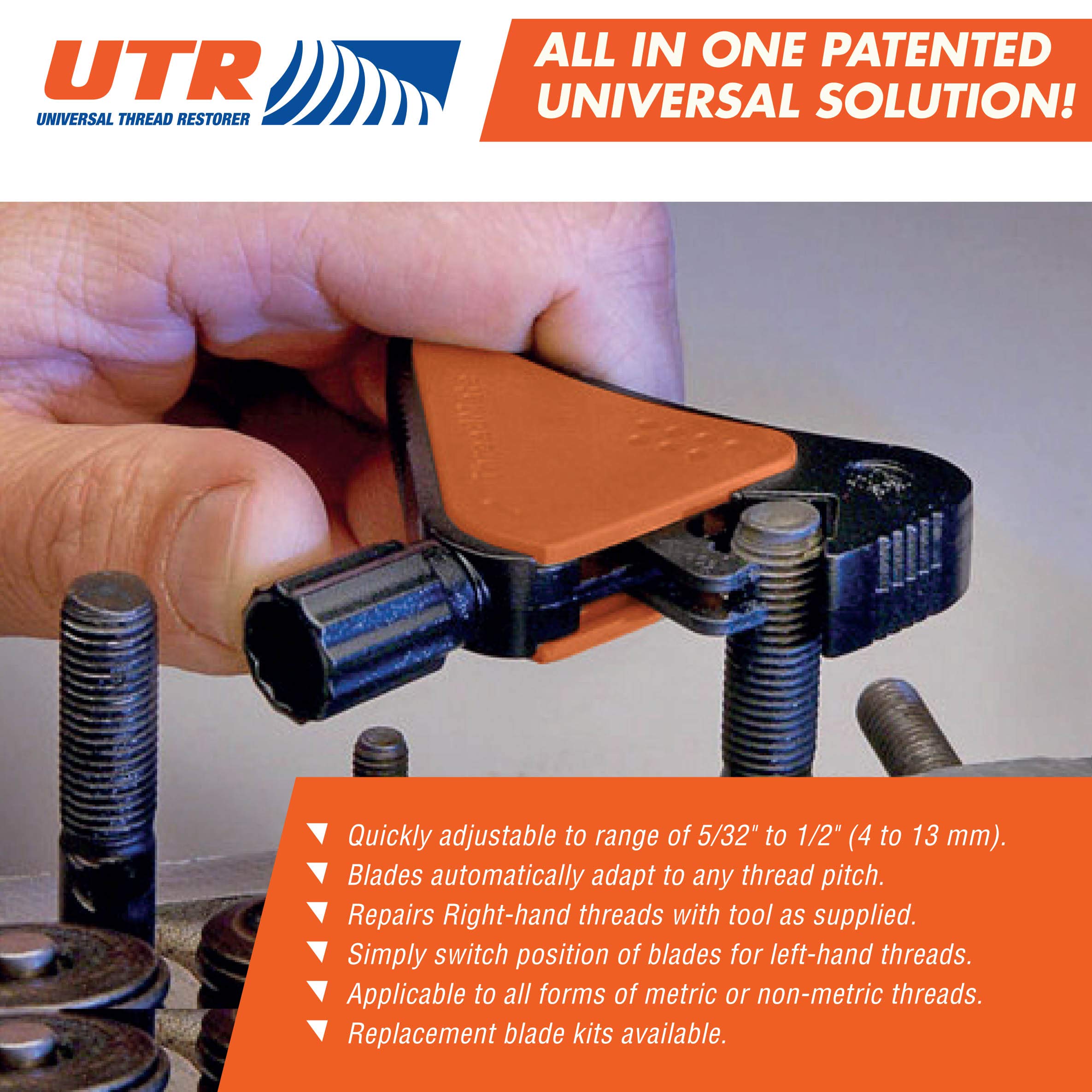 Utr - Universal Thread Restorer. External Thread Repair Tool. Easily Replaces Hundreds Of Dies. Automatically Chases Threads Wit