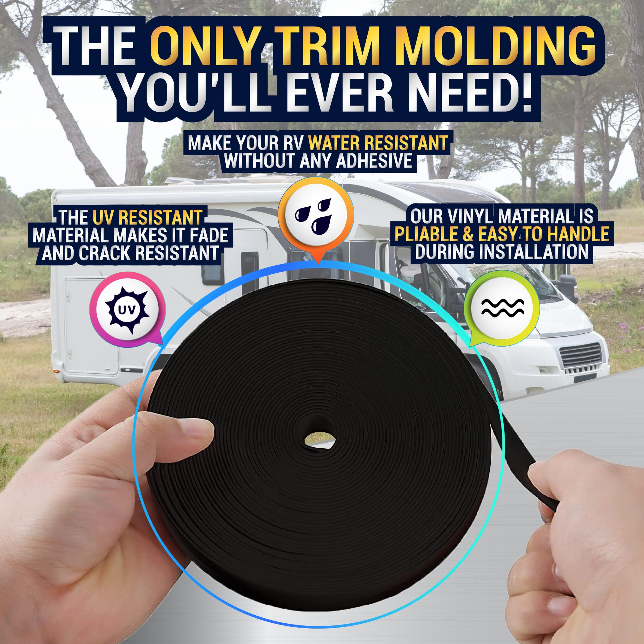 Latch.It Rv Trim Molding Insert 1    (Black) | 100 Rv Trim Molding Exterior | Uv-Resistant Vinyl Rv Corner Molding | Durable Rv