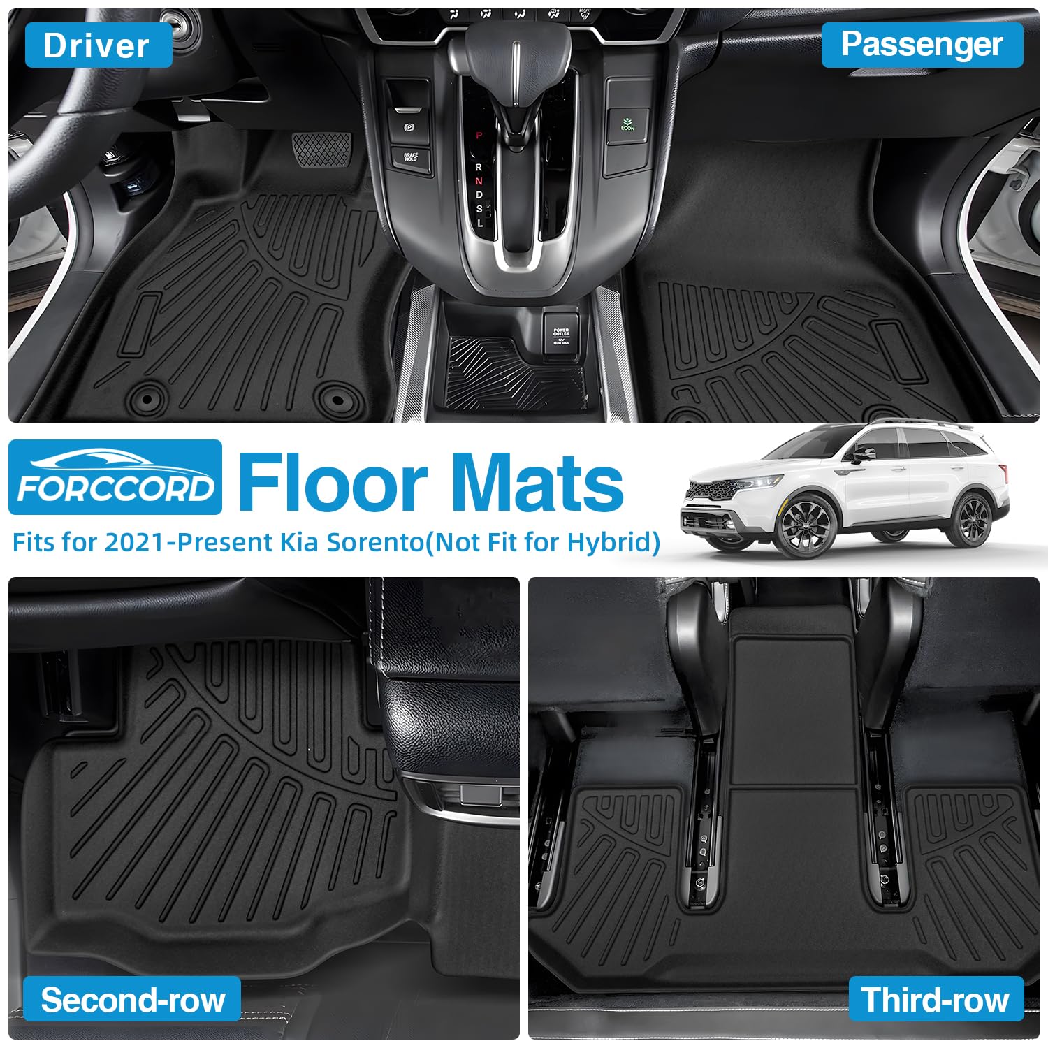 Forccord Custom Fit For Floor Mats Kia Sorento 2025 2024 2023 2022 2021 (Not Fit For Hybrid) 3 Row All Weather Protection Heavy